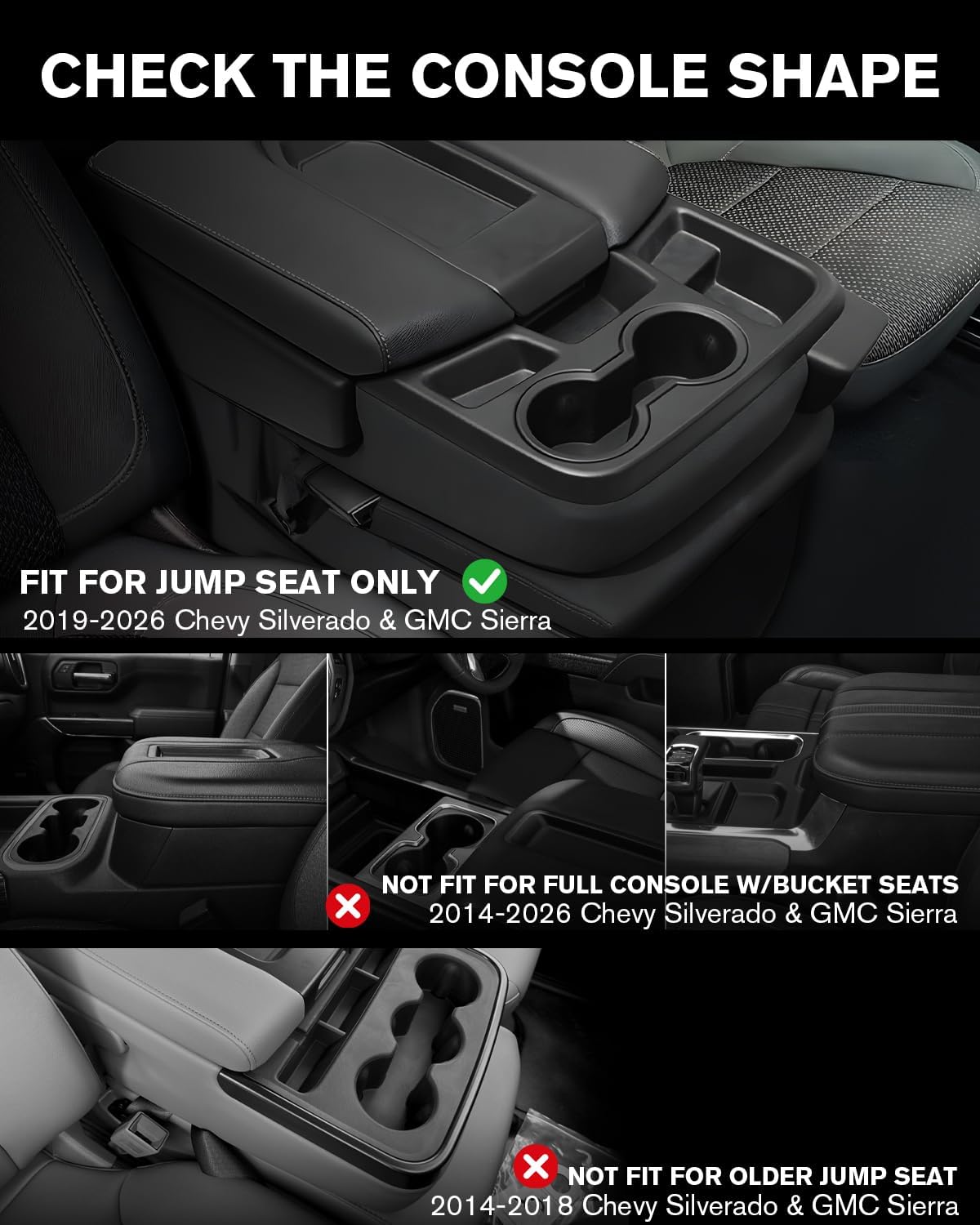 For Double Layer Center Console Hanging Organizer Box&Large Cup Holder Compatible with 2019-2026 Silverado/Sierra 1500& 2020-2026 Silverado/Sierra 2500/3500 Accessories(Split-Bench Folding Seat Only)