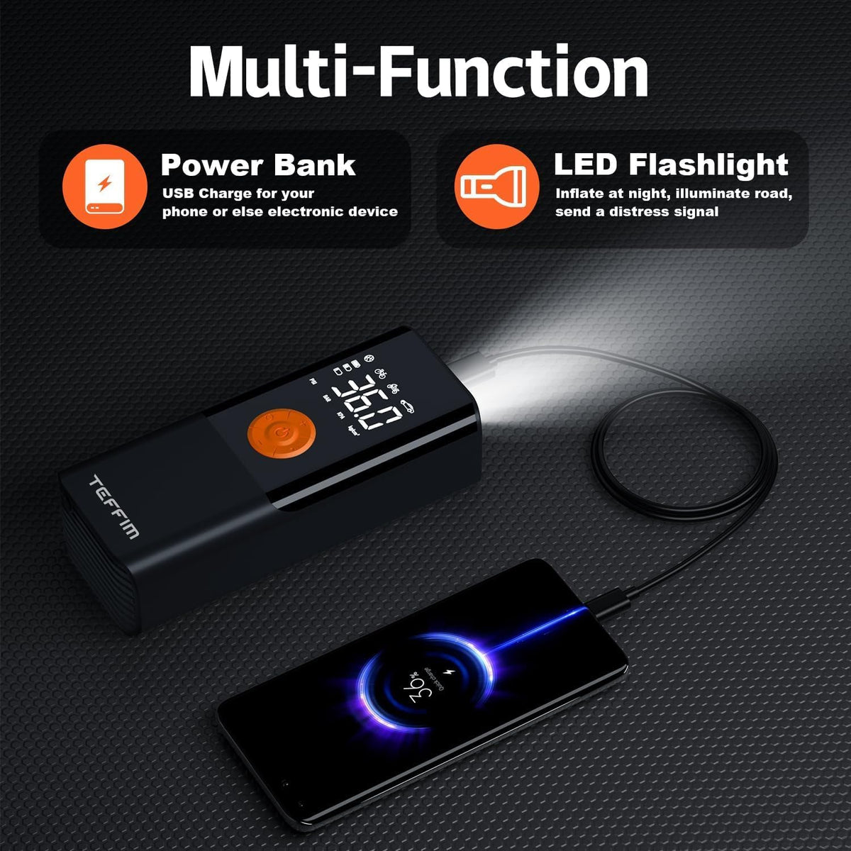 Tire Inflator Portable Air Compressor with Digital Pressure Gauge, 12V Smart Air Pump for Car Tires, Motorcycle, SUV, Electric Bike, Bicycle, Sports Balls with 10000mAh Battery & LED Light
