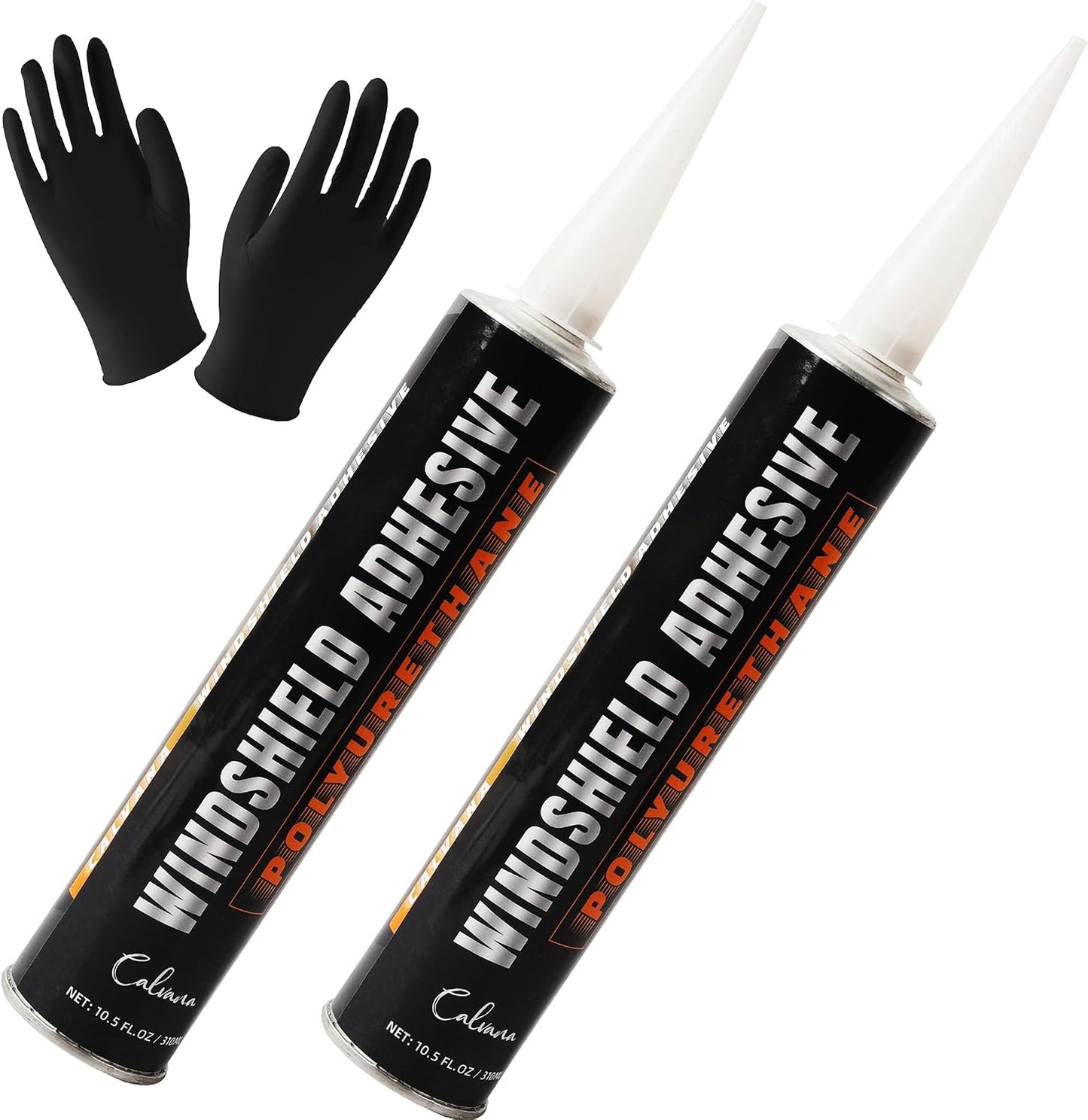 Calvana (2 Pack Windshield Repair Kit – Black Polyurethane Adhesive for Car Glass Chips & Cracks, Quick-Cure & Weather-Resistant Sealant (310ml with Gloves)