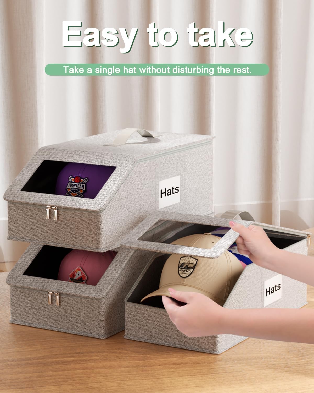 Hat Organzier for Baseball Caps - 2 PCS Stackable Hat Storage Holder Holds up to 26 Caps for Closet, Dust-Proof Hat Boxes Container with Clear Window for Home