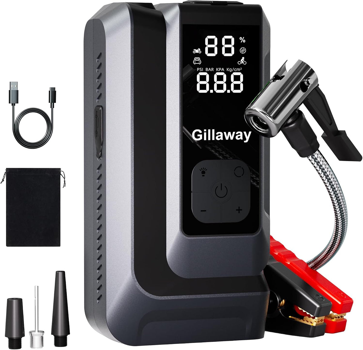 Jump Starter 6000A Car Jumper Starter Portable with 150PSI Tire Inflator, Battery Jumper Starter Portable, Air Compressor, Flashlight