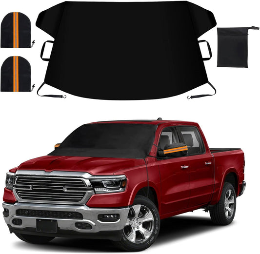 Windshield Cover for Ice and Snow, Thicken Extra Large Size Car Windshield Snow Cover with Side Mirrors Cover, Winter Windshield Covers Windproof Covers Fits Most SUVs Trucks (82.8"x 47")