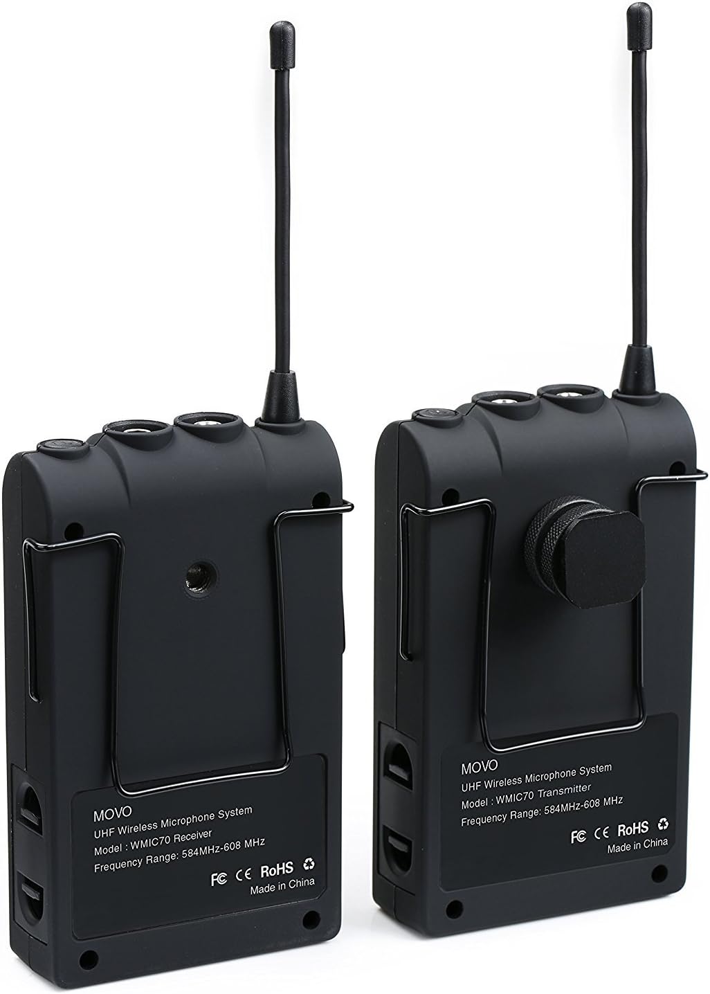 Movo WMIC70 Wireless Lavalier Microphone System - 48 Channel UHF Lapel Mic System with Cordless Mic, 3.5mm XLR Output, and Carrying Case (328-foot Range) - Lavalier Wireless Microphone System