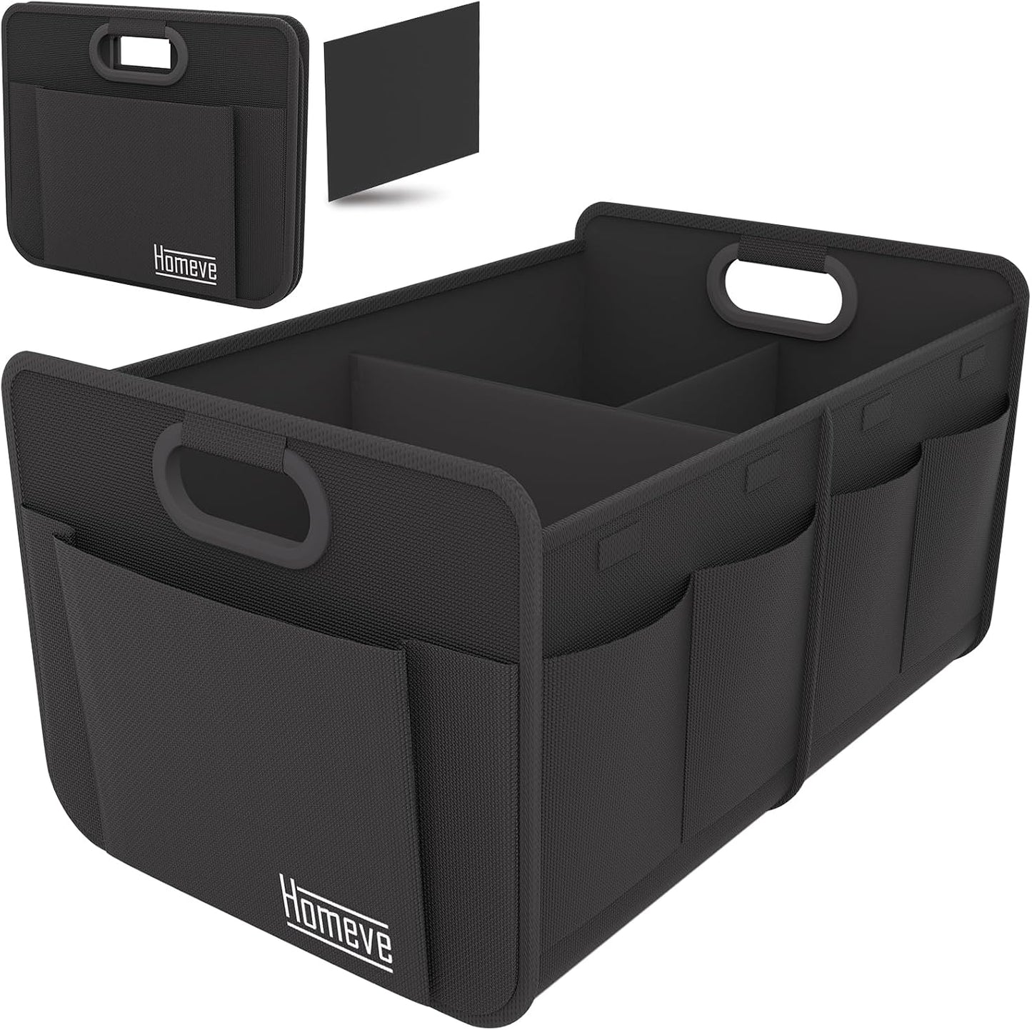 Homeve Car Trunk Organizer for SUV, 18.5Gal Large Capacity No-Sag Heavy Duty, Foldable Waterproof Anti-Slip Storage with 12 Pockets, Fit Sedan, Truck, Universal Car Accessories, Blue, 2 Compart,Large