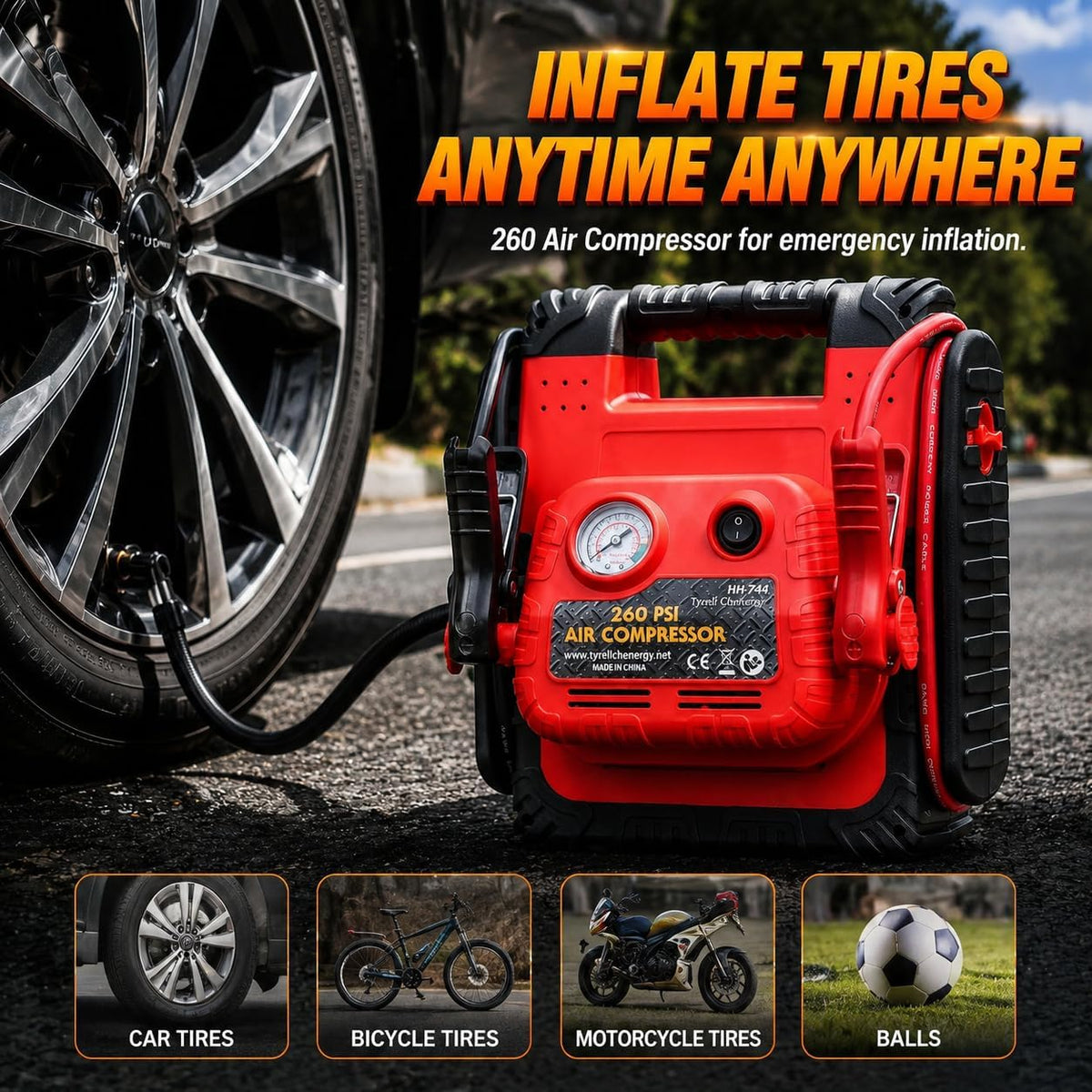 New Upgrade Car Battery Jump Starter & Portable Air Compressor, 1800A 20000mAh 12V Jump Box Power Station, 260PSI Tire Inflator (Up to 8.0L Gas/Diesel), LED Light, USB, Battery Booste