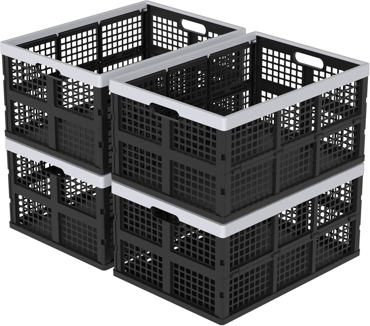 4 Packs 66 Liter Large Plastic Collapsible Storage Crates