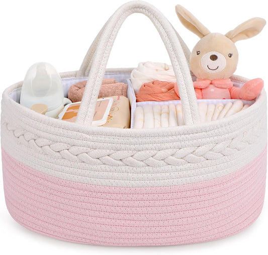 Maliton Diaper Caddy for Baby Girl-Cotton Rope Diaper Caddy, Diaper Organizer for Changing Table, Portable Baby Basket for Storage Baby Stuff, Newborn boy girl baby essentials Registry Items