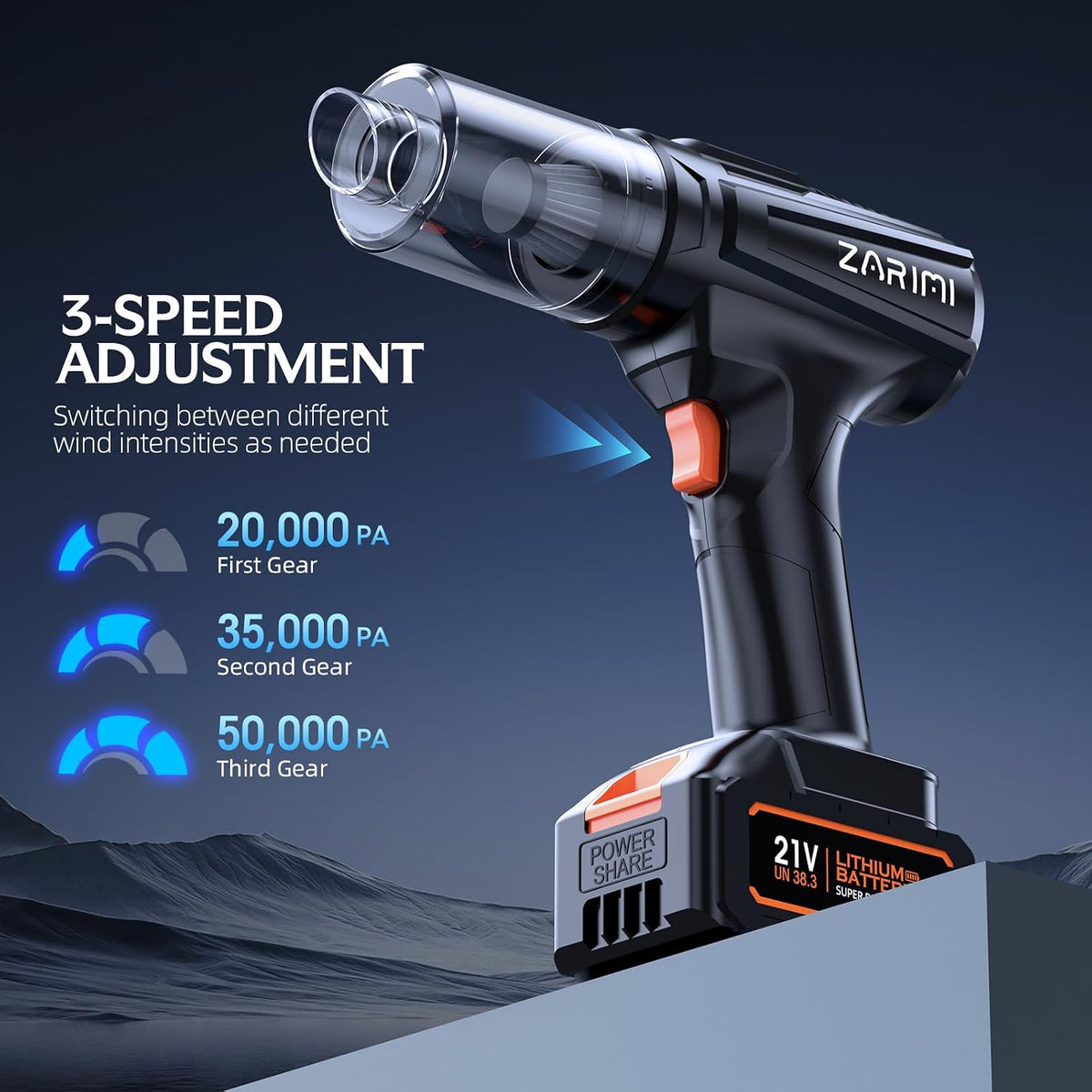 Car Vacuum Portable Cordless, 50000Pa Strong Suction Brushless Motor, Handheld Vacuum with 2 Batteries & Charger, 6-in-1 Rechargeable Vacuum Cleaners for Home, Pet Hair & Keyboard Ink Black