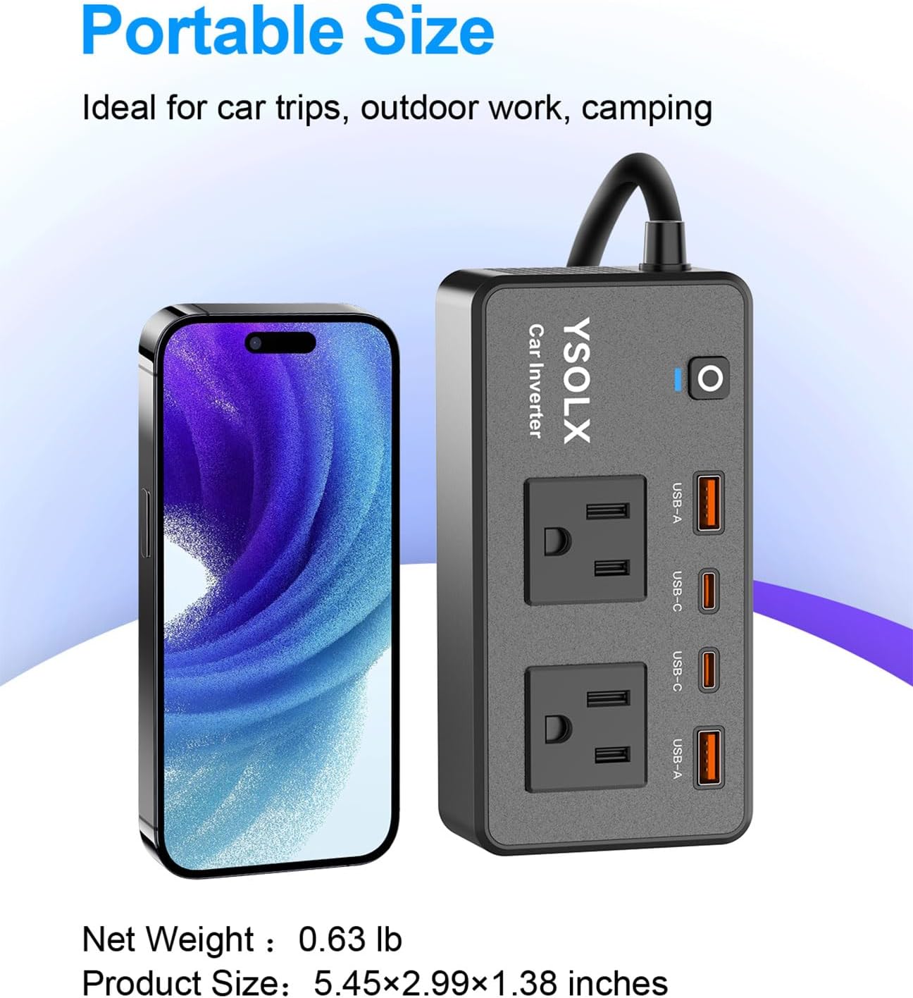 300W Portable Charger Car Power Inverters for Vehicle | 24W USB A/C,Dual 12V-110V AC Car Plug Adapter Outlet,Cigarette Lighter Adapter for Laptop/Camping/Road trip essentials