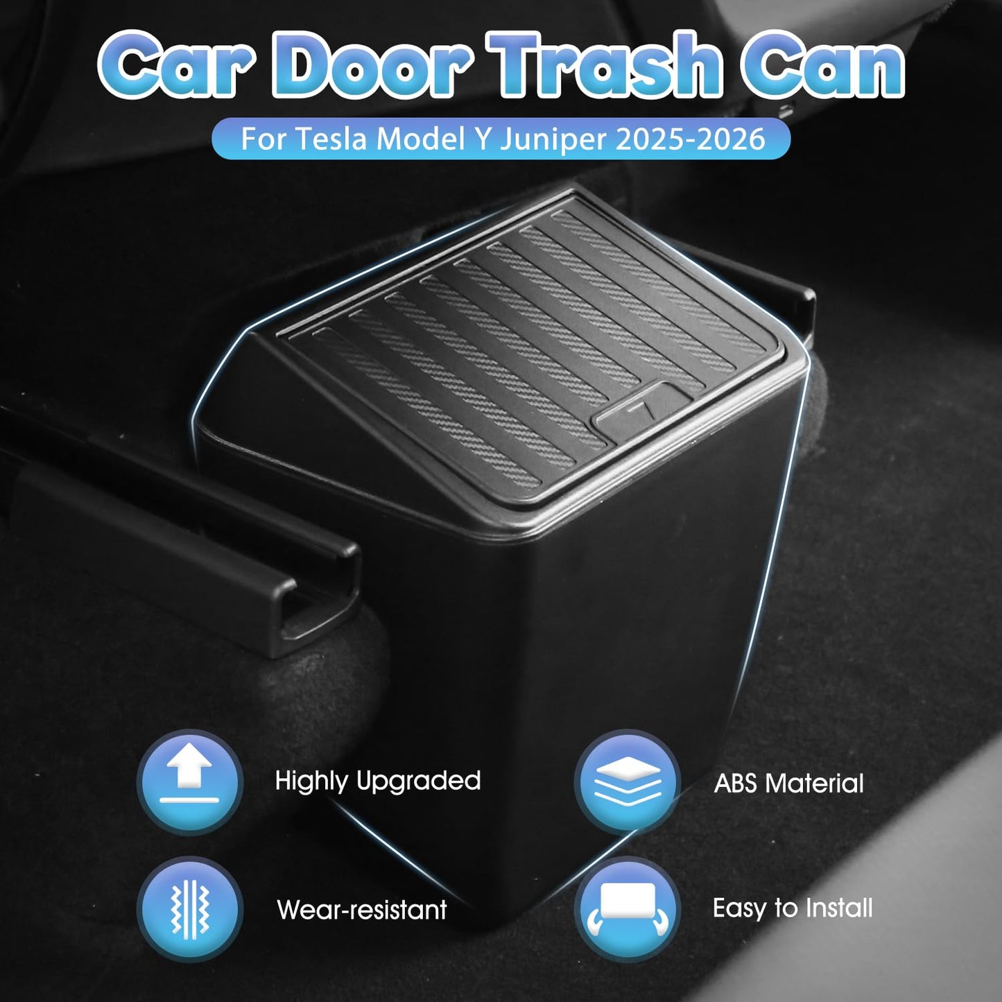 Shademax Rear Trash Can for Tesla Model Y Juniper 2026 2025 Center Console Organizer Backseat Storage Box Underseat Storage Tray Garbage Can Bin for Model Y Juniper Accessories Press Open Design Black