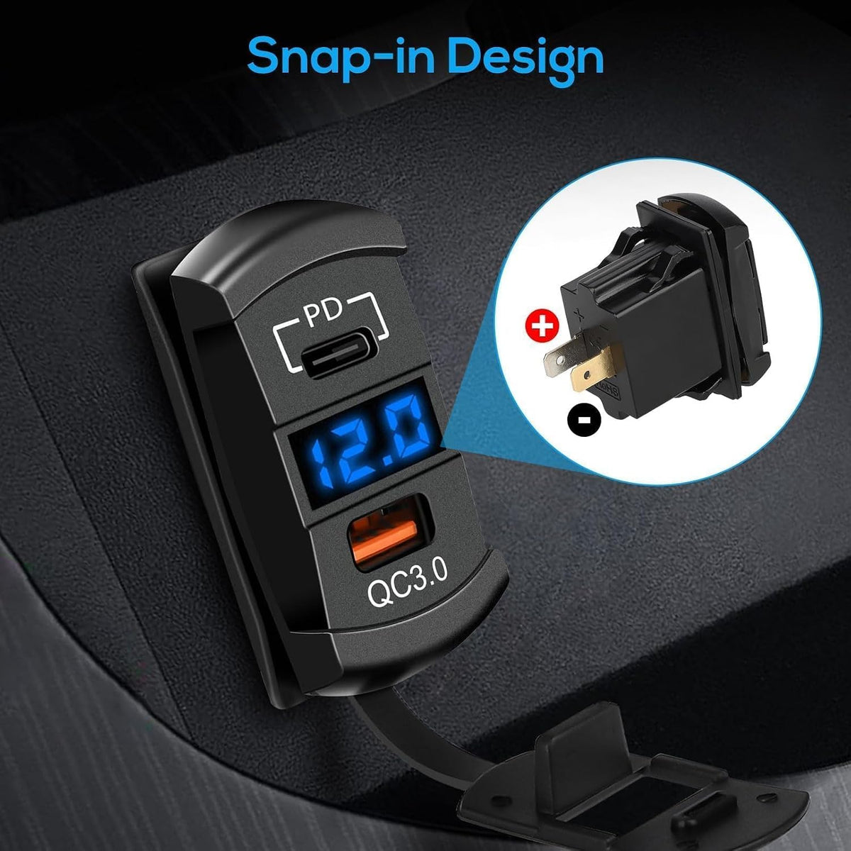 Linkstyle Car Rocker Switch Outlet, 36W QC3.0 USB-A Port & 55W PD Port Charger Socket with LED Voltmeter for 12V/24V RV Boat Motorcycle