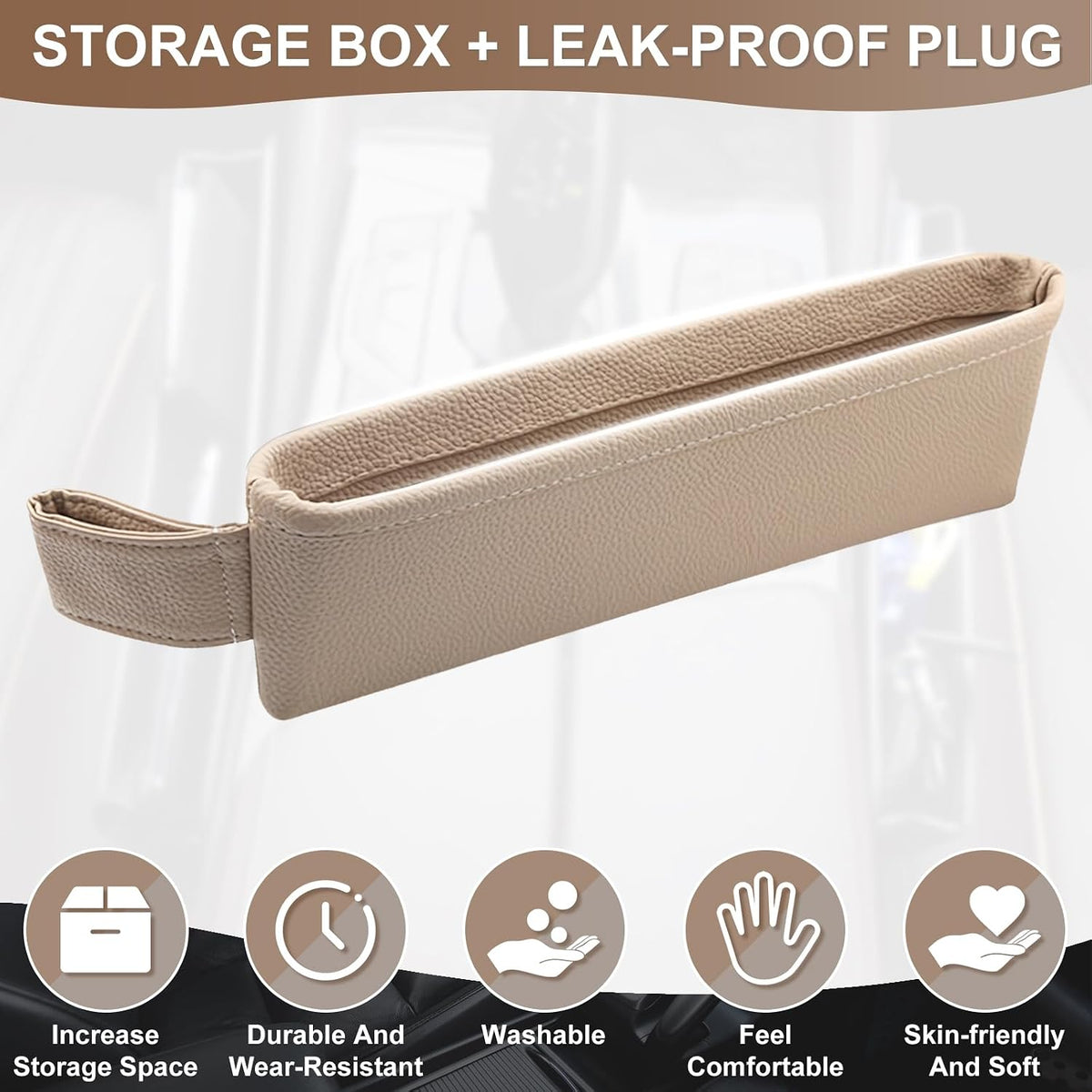 2 Pack Update Car Seat Gap Filler Organizer Leather Console Storage Box Front Side Pocket Seats Organizers Filler Interior Car Accessories for Phone Wallet Coin Key Sunglasses (Off-White)
