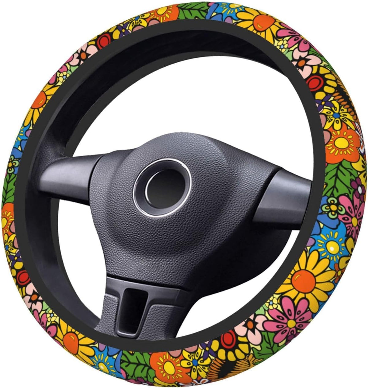 Hippie Flower Neoprene Steering Wheel Cover- 15in Car Accessories