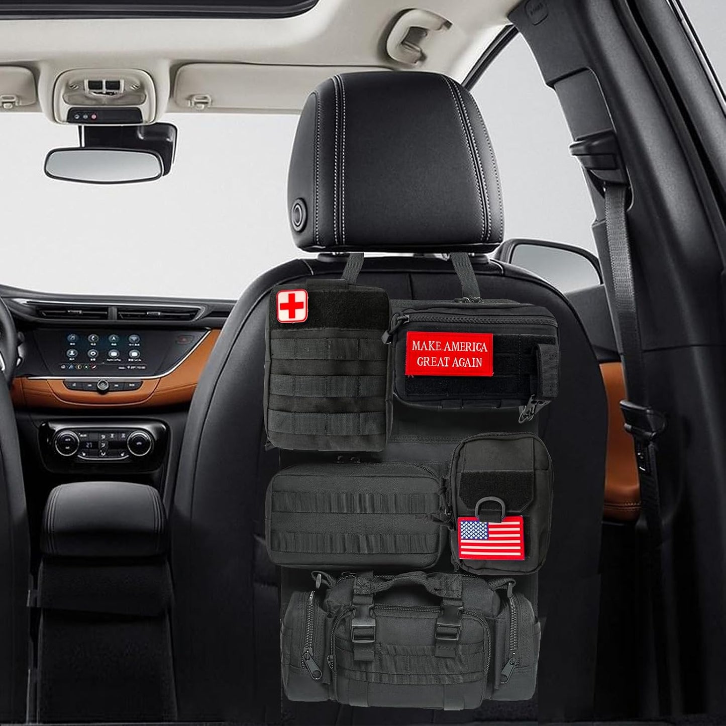 Tactical Car Seat Back Organizer,Tactical Molle Seat Back Organizer with 6 Detachable Molle Pouch,Universal Fits for Car Truck Jeep Vehicle