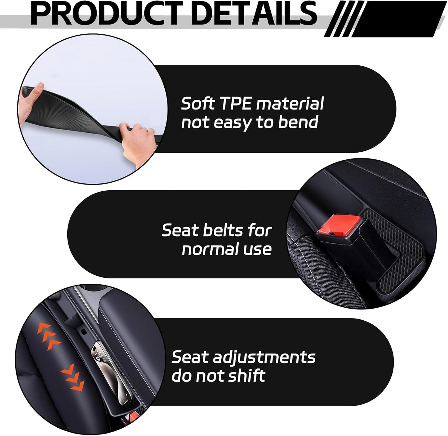 2PCS Car Seat Gap Filler Organizer, Multifunctional Seat Gap Storage Box for Phone Key, Stop Things from Dropping Between Seat and Console, Universal Interior Car Accessories (Black)