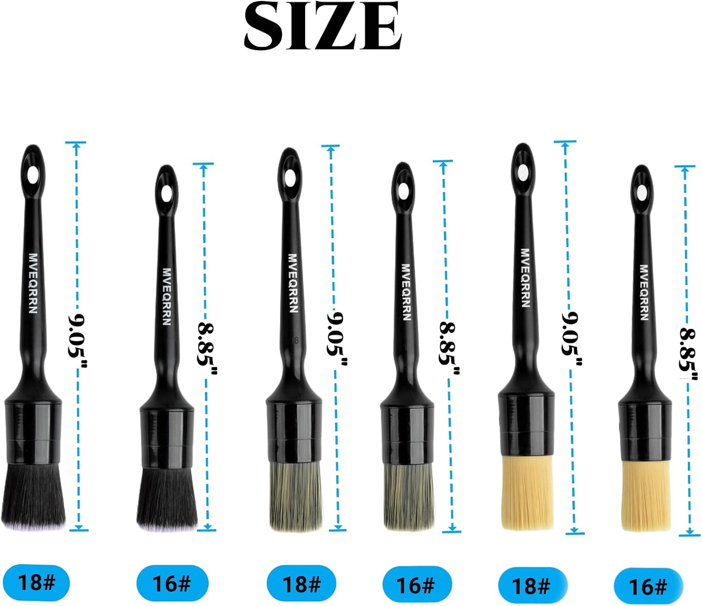 MVEQRRN 6pcs Car Detailing Brush Set-2pcs Boars Hair Car Detailing Brushes,2pcs Ultra Soft No Scratch Detailing Brush for Air Vent,Leather Seat 2pcs Detail Brushes car Detailing for Interior Exterior