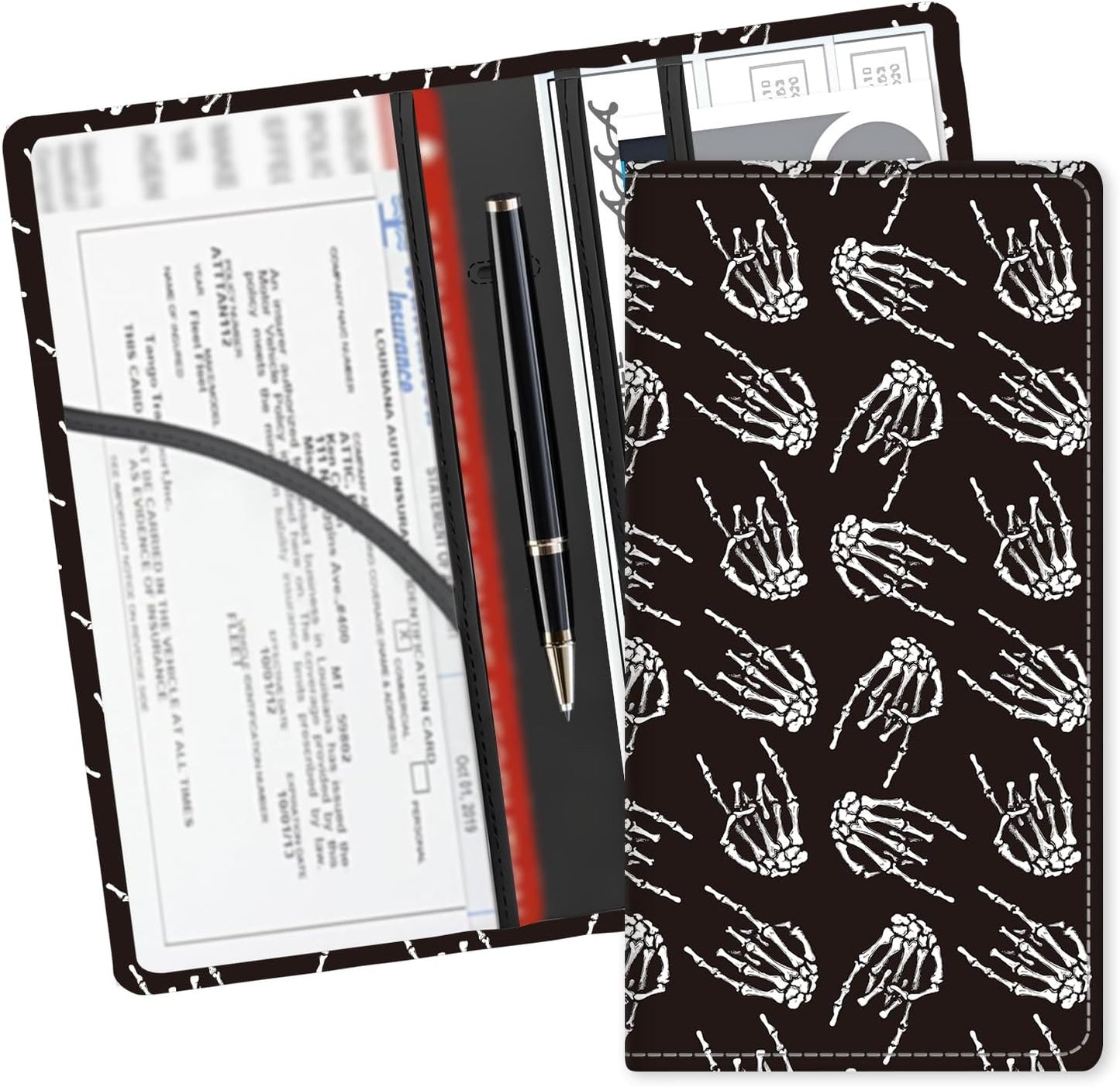 Leather Car Registration and Insurance Card Holder, Cute Car Accessories Vehicle Glove Box Car Organizer for Documents, Cards, License Cool Skull Hand