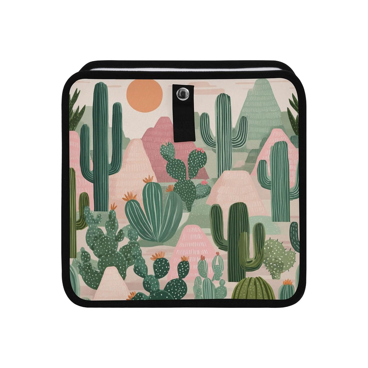 Car Trash Can Organizer Bin with Adjustable Strap for Back Front Seat Console Waterproof Leakproof Collapsible Portable 8.66 Inch Boho Cacti Mountains and Sun