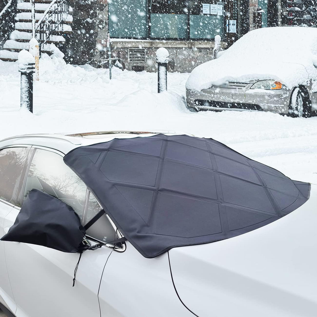 Autotech Park Snow Windshield Cover Compatible with 2011-2019 Ford Explorer, Custom-fit Windshield Cover for Snow, Ice and Frost, Comes with Rear Mirror Cover