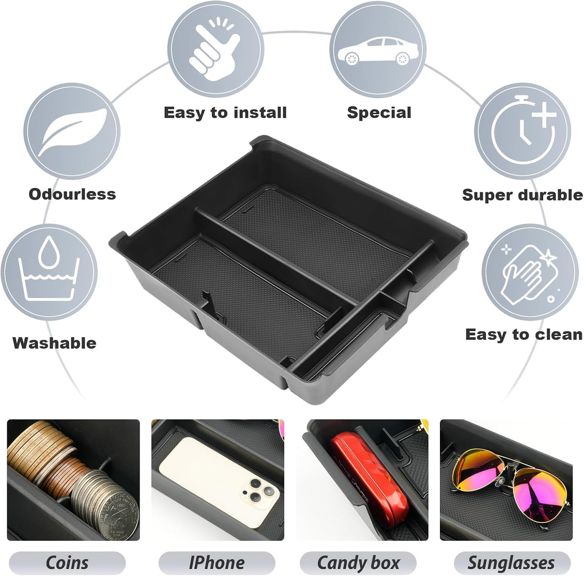 SKTU for 2025 2026 Honda Pilot Center Console Organizer 2023-2026 Pilot/ 2024-2026 Passport Armrest Tray 2025 2026 Passport Console Tray 2024 2025 2026 Pilot Accessories with Sunglasses Holder (Black)