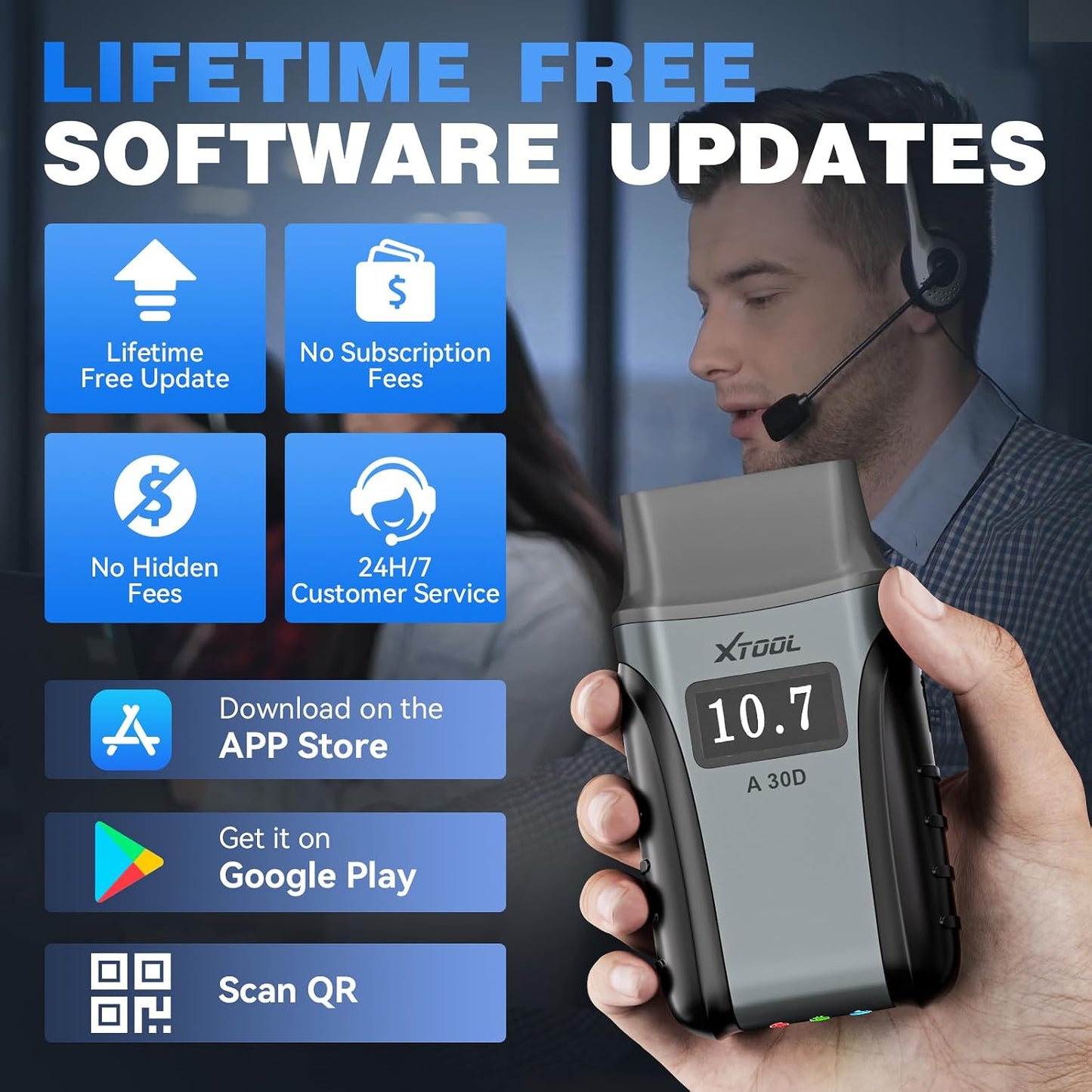 XTOOL Anyscan A30D OBD2 Scanner Diagnostic Tool - Bidirectional Scan Tool Wireless - Lifetime Updates & 19 Resets Crank Sensor EPB Throttle Relearn - Full System Car Code Reader for iPhone & Android