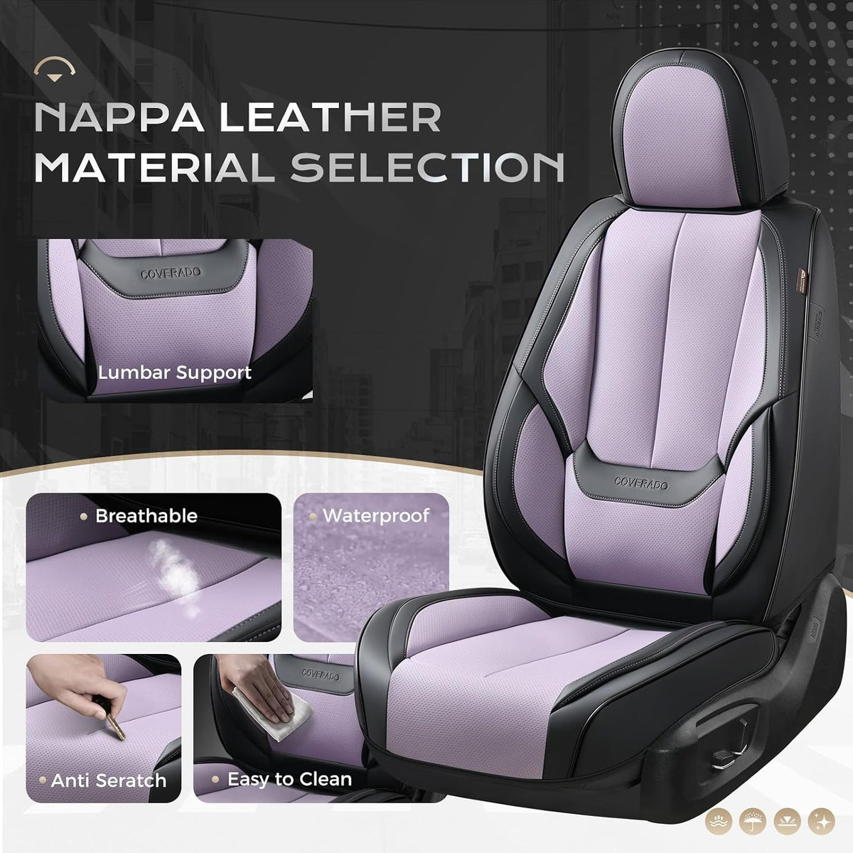 Coverado Car Seat Covers Full Set, Car Seat Protector Waterproof, Nappa Leather Car Seat Cushion, Seat Covers for Cars, Front Seats and Back Universal Fit for Most Cars