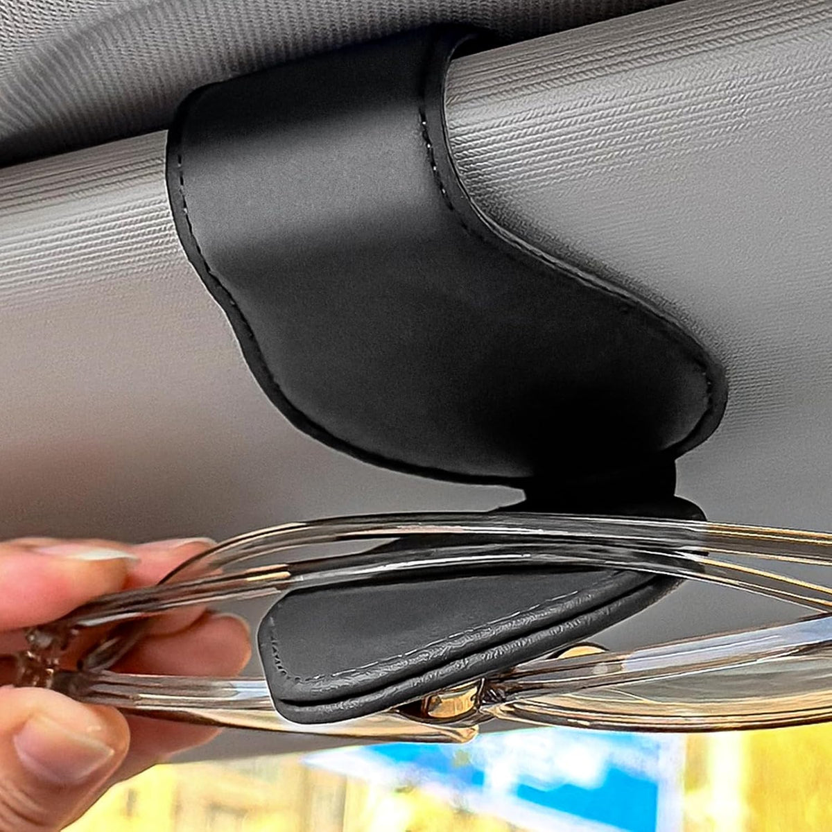 American Flag - Car Sunglass Holder, Magnetic Leather Eyeglass Hanger Mount Clip Holder for Car Visor Accessories
