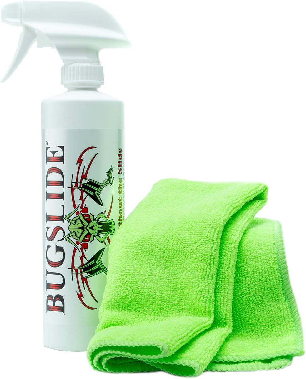 BugSlide 16 Oz Shop Kit Cleaner and Polisher with Microfiber Towel, Spray and Wipe Car Cleaner, Waterless Detailer for Removing Bugs without Scratching, Shining and Degreasing all Surfaces