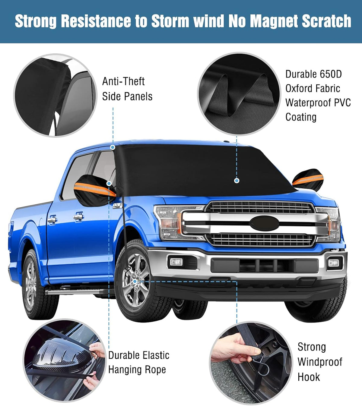 YeewayVeh Truck Windshield Cover for Ice and Snow, XL ((74" x 46")