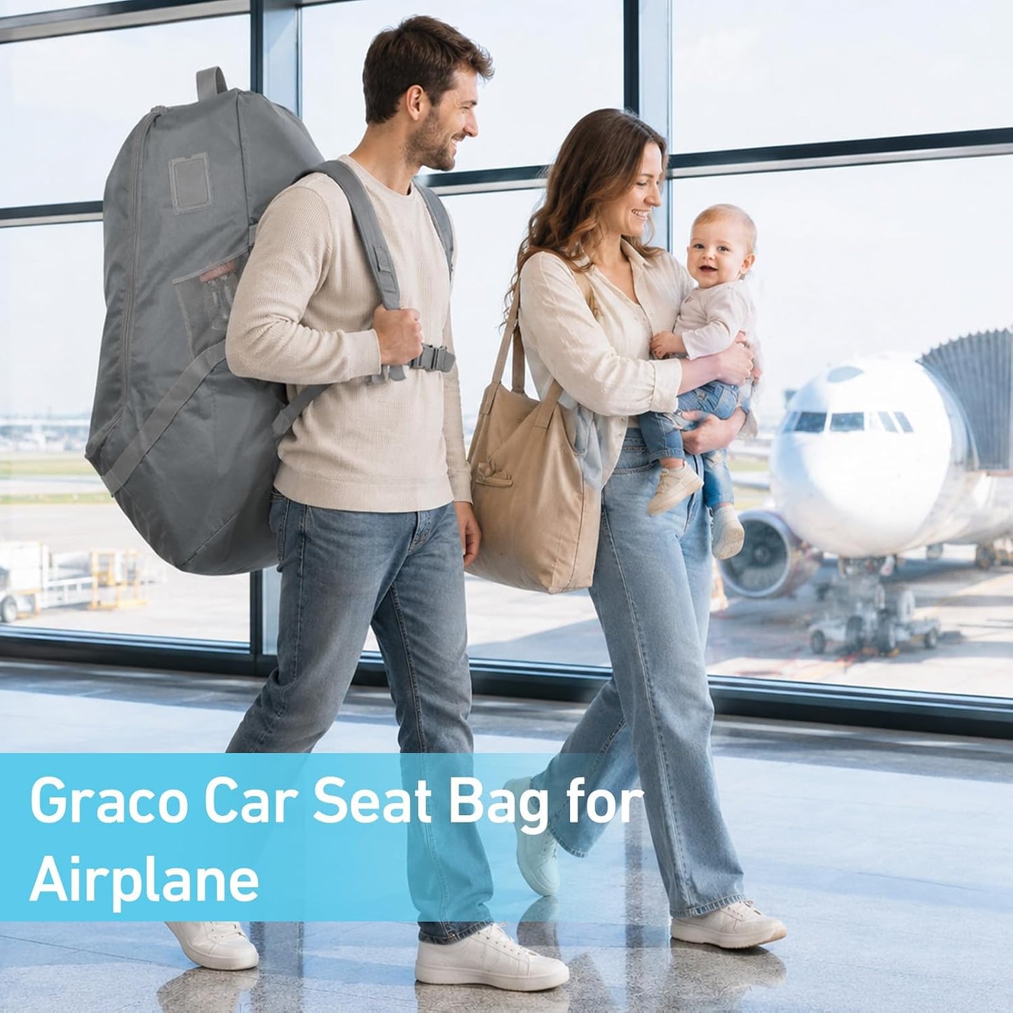 Graco Padded Car Seat Travel Bag & Infant Carrier Backpack, Gray | Durable Large Back Pack for Carseats & Booster Seats, Airport Gate Check Bag Luggage, Water Resistant Material