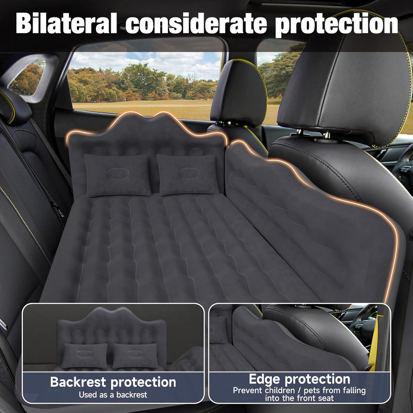 Back Seat Car Air Mattress: Inflatable SUV Car Camping Bed for Truck Van, Thickened Double-Sided Flocking Travel Car Sleeping Pad with Air Pump 2 Pillows