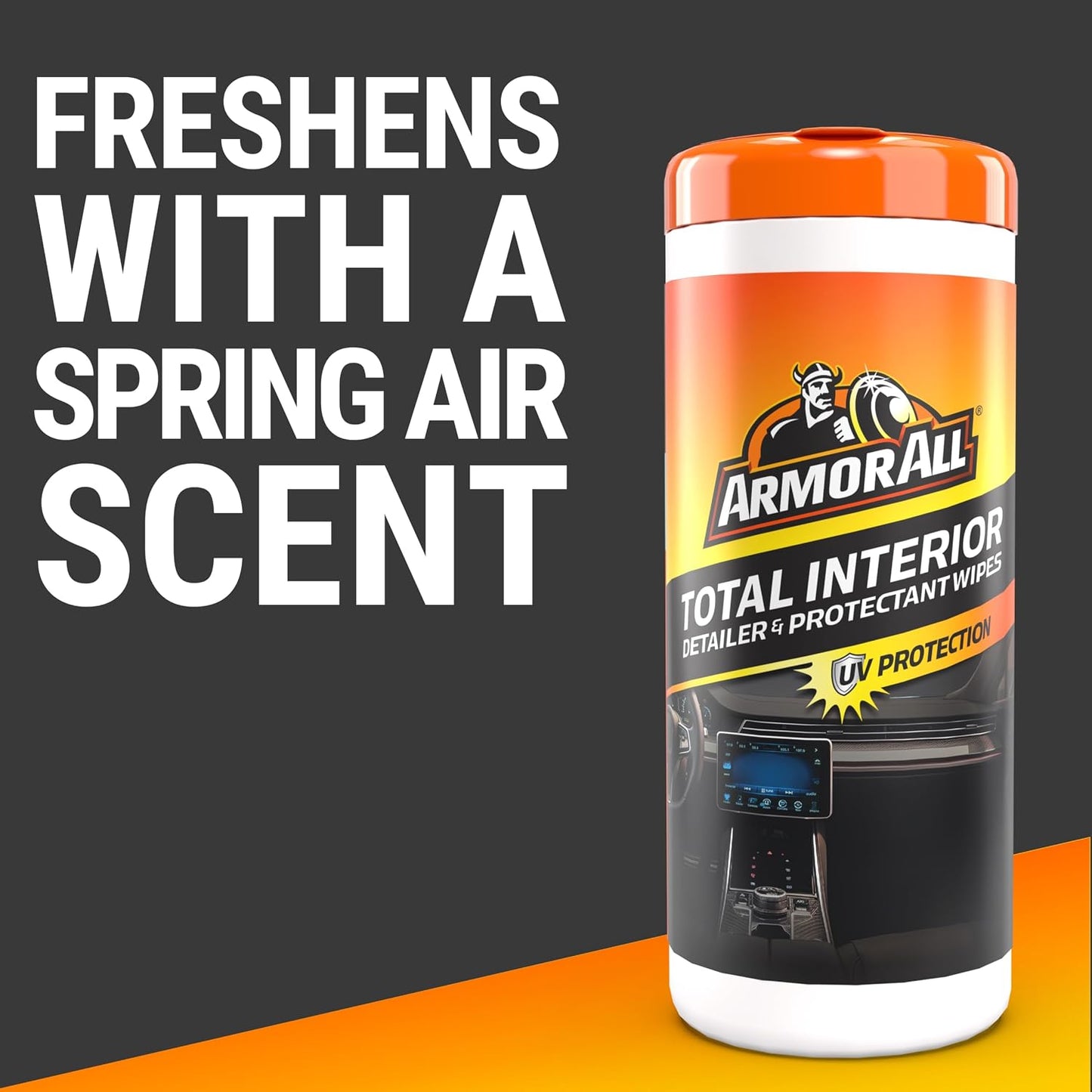 Armor All Total Interior Detailer and Protectant Wipes, 30 Count Canister | Car cleaner wipes for dashboards, consoles, seats, glass, and tech screens with Spring Air scent and no-shine finish