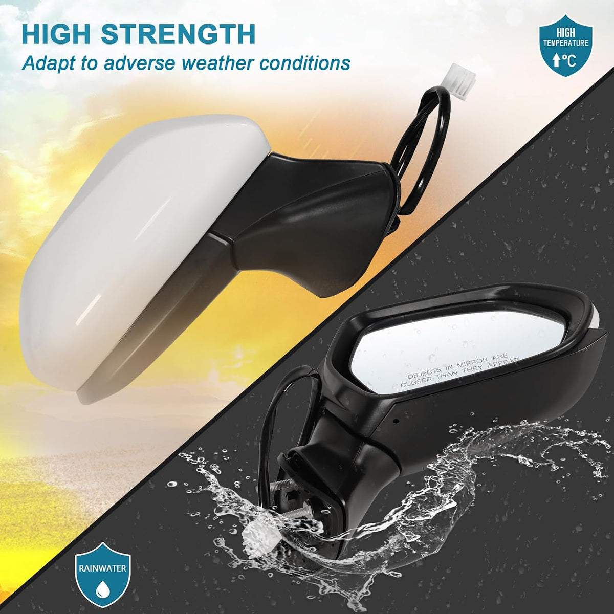 Right Passenger side Mirror Fits 2018-2024 Toyota Camry with Power Glass without Heated without turn signals without Blind Spot Match Super White Replace 8791006800(3Pins)