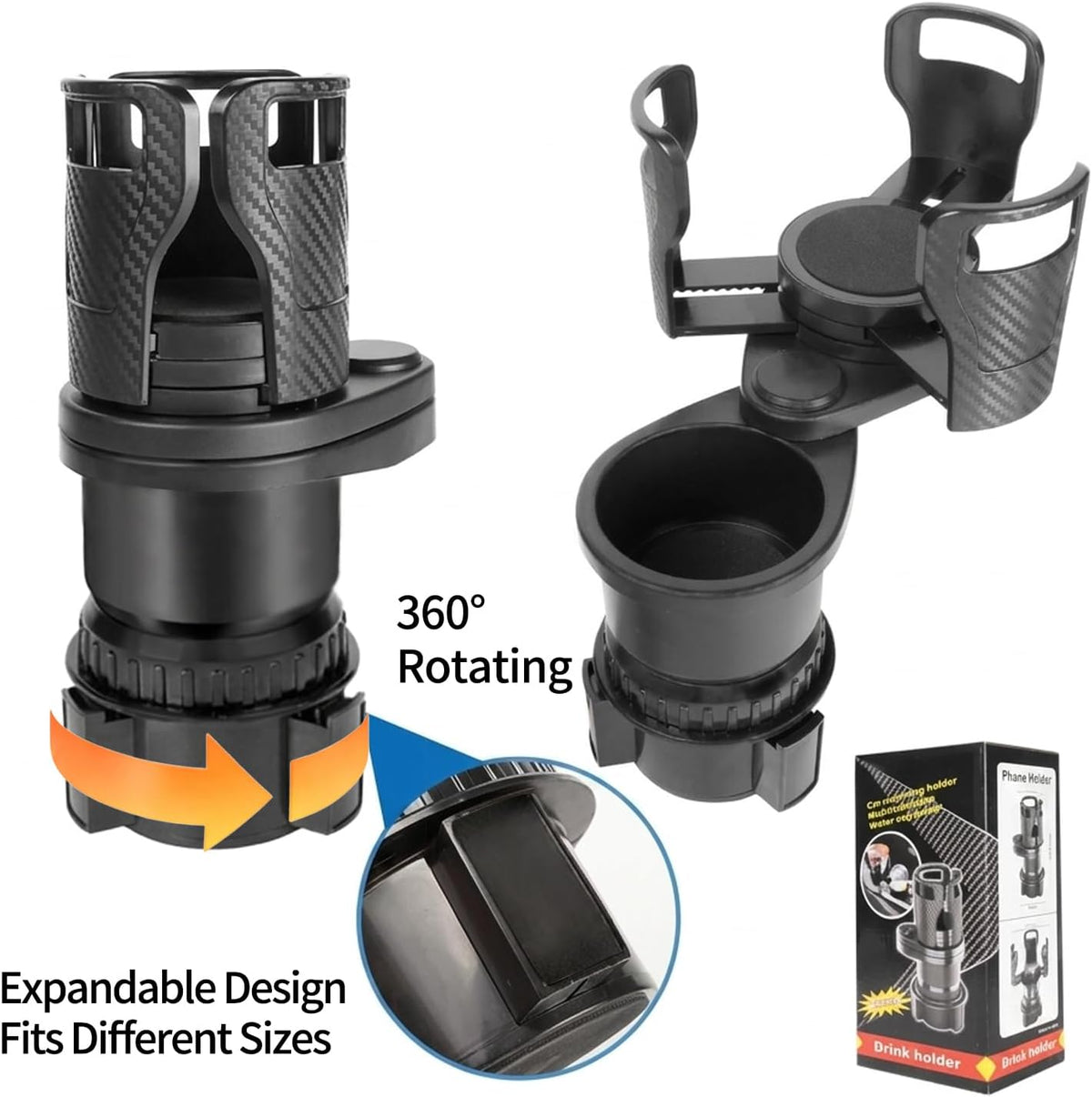 Car Cup Holder Expander 2-in-1 Water Bottle Cup Holder Adapter for Car