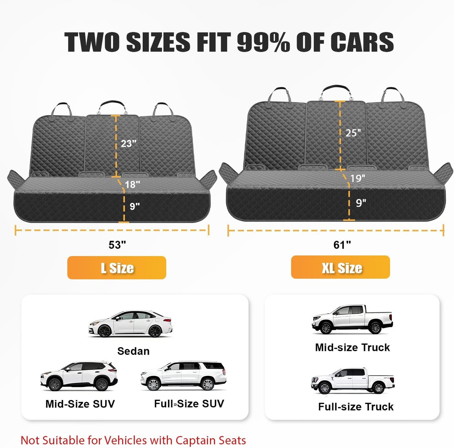 Dog Car Seat Cover for Back Seat, Waterproof Back Seat Cover with Zippered Armrest Access, Non Slip Rear Bench Cover for Cars SUVs - 52W