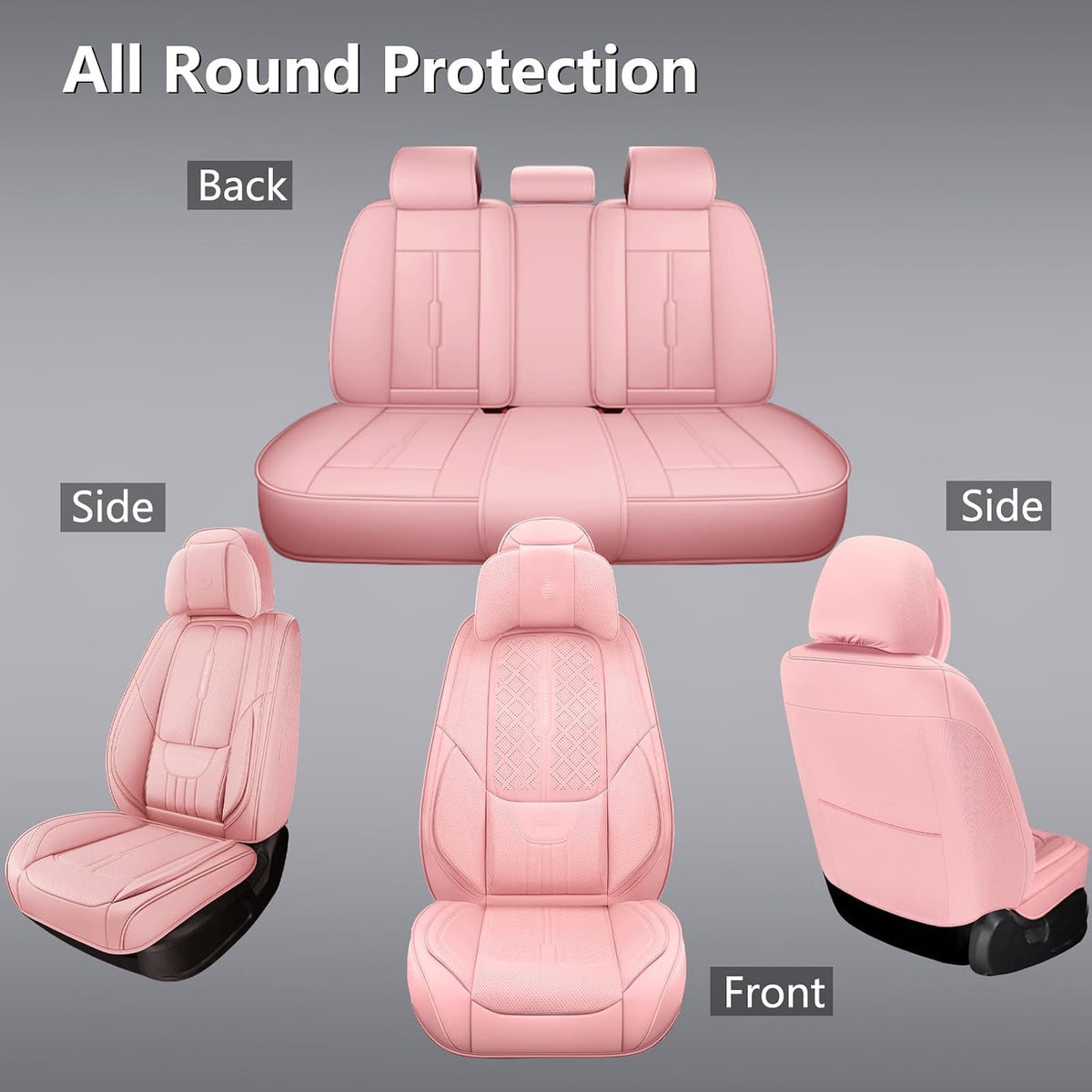 NS YOLO Universal Fit Premium Pink Leather 5-Seats Car Seat Covers