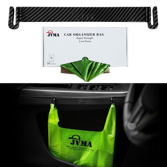 JVMA Save Space Car Garbage Can 50 Auto Trash Bags and Hook | No Residue for Truck SUV Camping Car 50 Green Hanging Garbage Bags 1 Gallon Super Strength (US Patent)