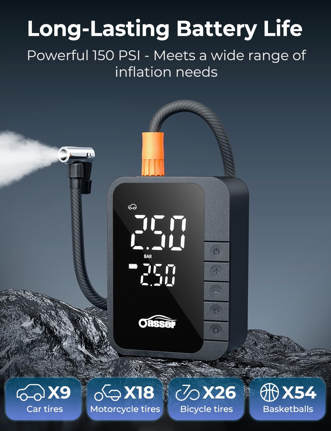 Oasser Tire Inflator Portable Air Compressor Air Pump for Car Tires