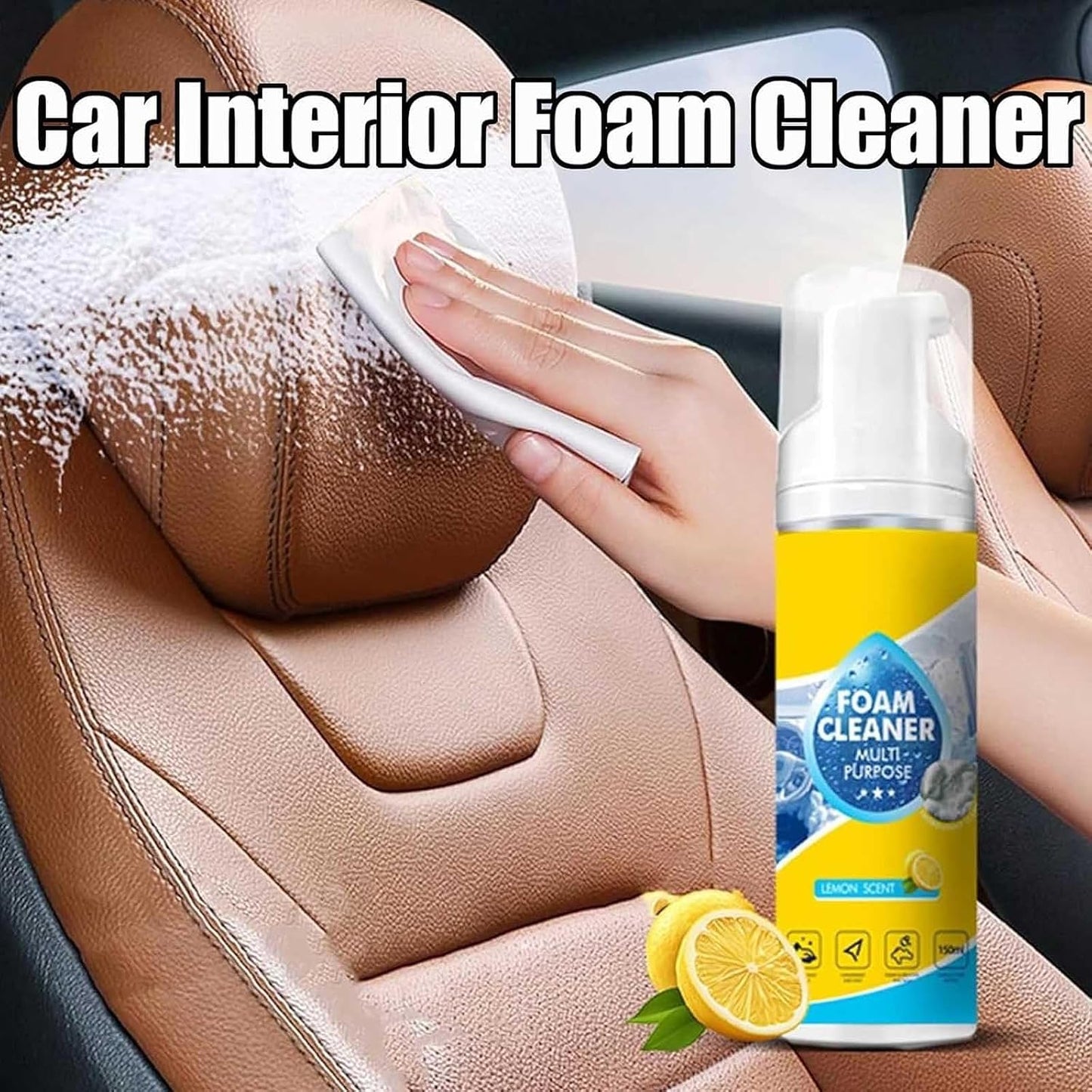 Powerful &amp; Multipurpose Car Interior Foam Cleaner, All-Purpose Rinse-Free Foam Cleaner Spray, Deep Penetration Rich Foaming Stain Remover (2 Pcs)