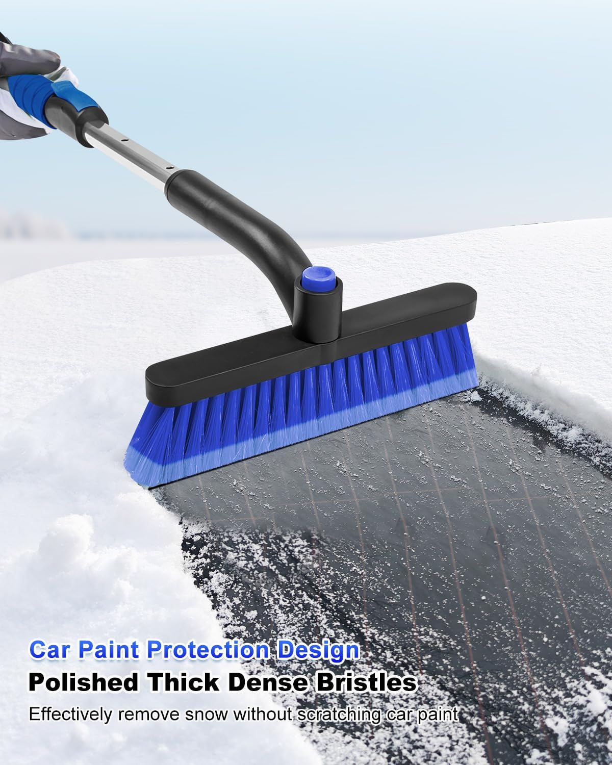 SEAAES 33 Inch Snow Brush and Ice Scraper for Car Windshield, Extendable Snow Scraper and Brush with Foam Grip for Truck SUV Vehicle Window - Blue