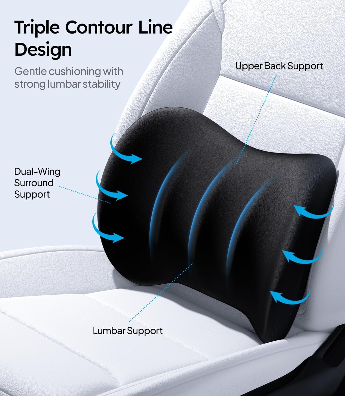 Wigoo 2026 Car Neck Pillow and Lumbar Support Pillow for Car Set [Ergonomic Design, Pressure Relief] Soft Car Headrest Pillow Back Cushion with Adjustable Strap, Fits All Vehicles (Black)