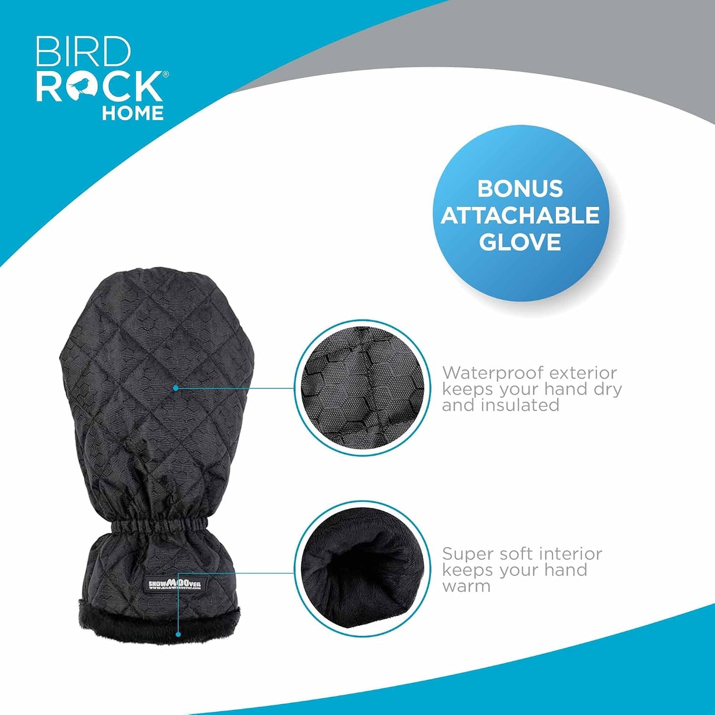 BIRDROCK HOME Ice Scraper & Breaker Combo for Car Windshield & Windows, Water Resistant, Padded Glove, Non-Scratch 4" Blade, ABS Plastic, Ice Remover, Warm & Cozy Waterproof Glove - 1 Pack