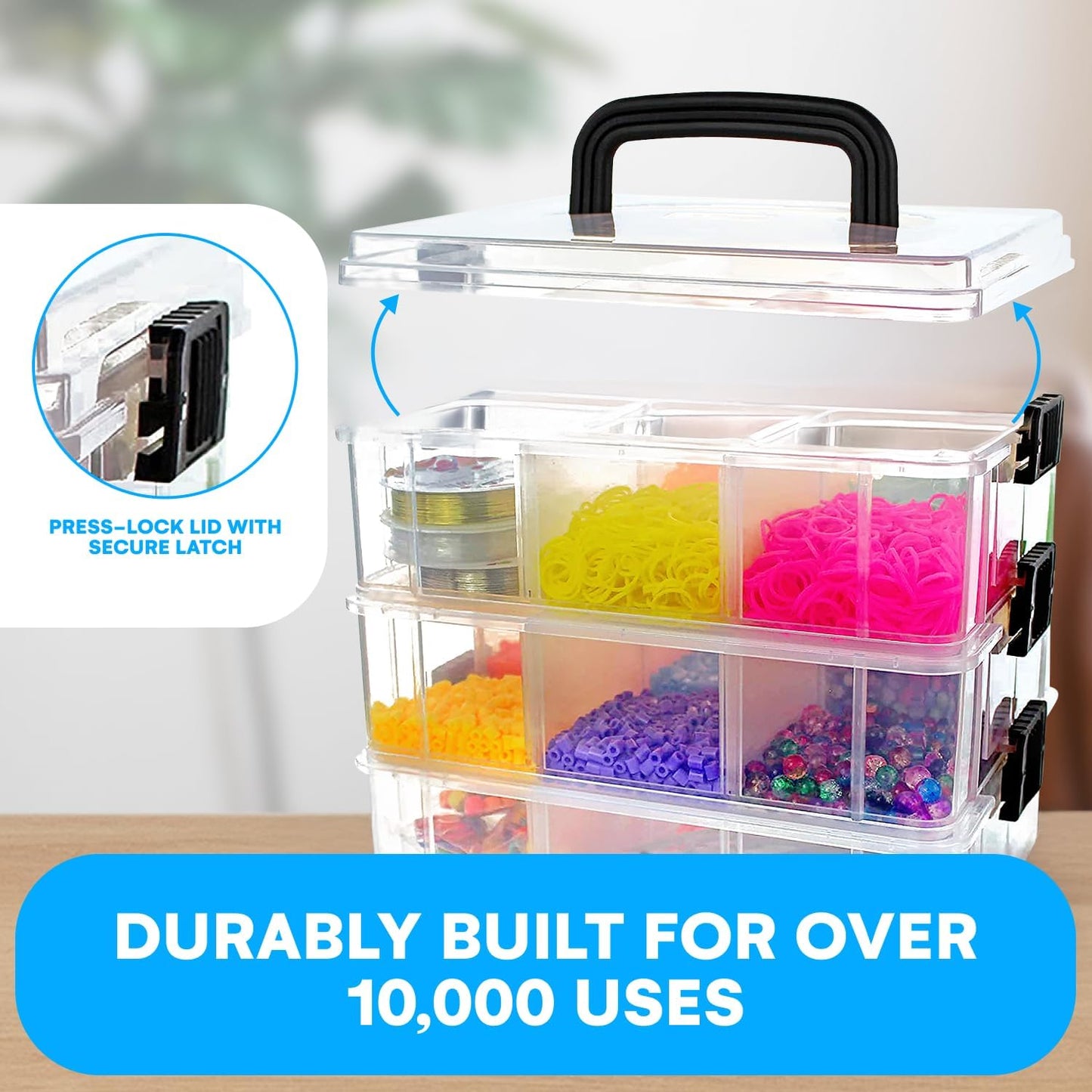 Bins & Things 3-Tier Sewing Kit - Stackable Craft Storage Box with Dividers - Plastic Nail Polish Organizer, Storage Containers for Beads, Sewing Supplies and Art Organizers - Large