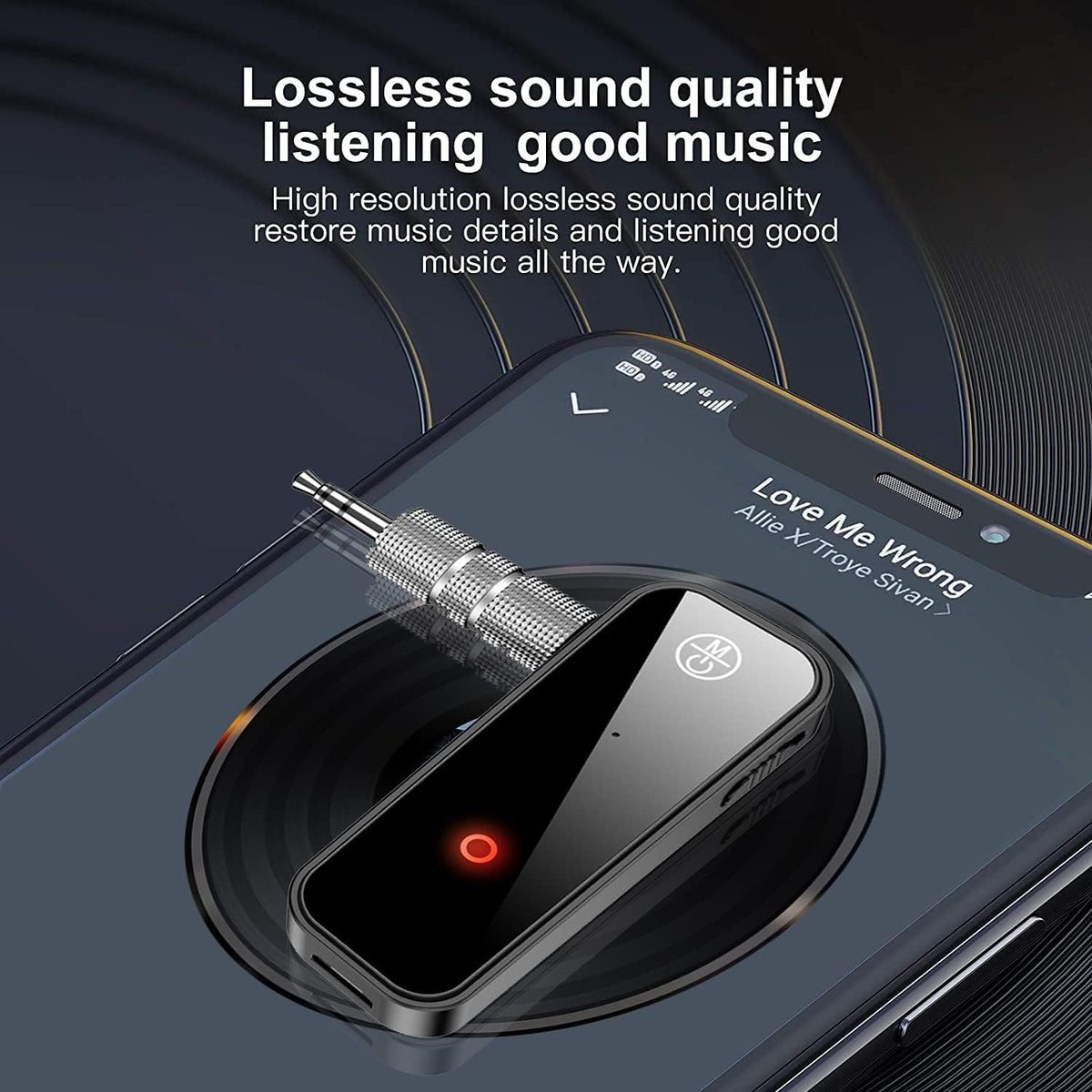 Bluetooth 5.0 Receiver for Car,Noise Cancelling Bluetooth AUX Adapter,3.5mm Jack Aux Reciever, 2-in-1 Wireless TransmitterSuitable for Speakers/Headphones/Home Music Streaming Stereo/car/pc