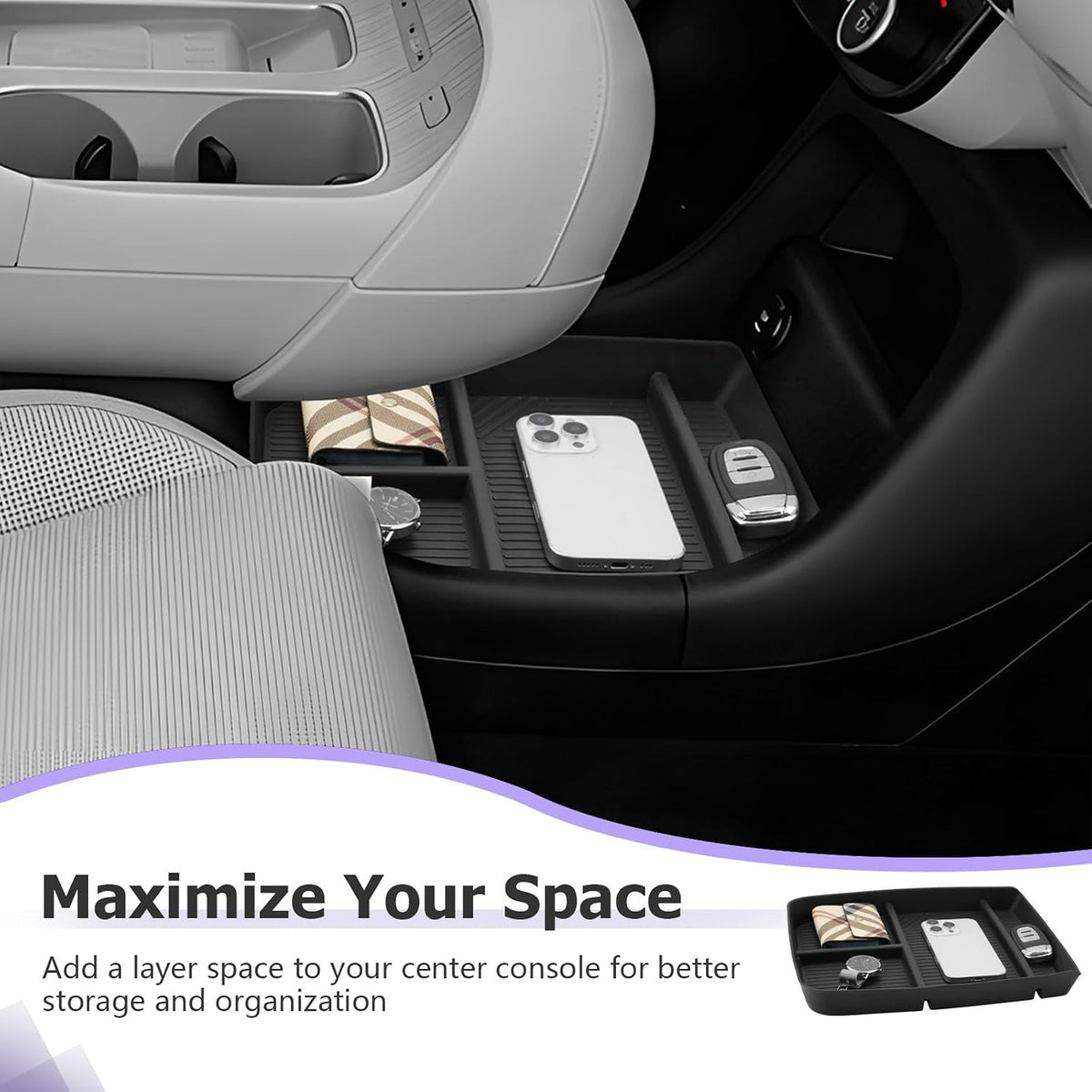 LUWU Low Center Console Organizer Compatible with 2026 2027 Hyundai Palisade Calligraphy Accessories Armrest Console Organizer Armrest 2027 Palisade Lower Storage Tray w/o Cup Holder(ONLY for 7-Seat)