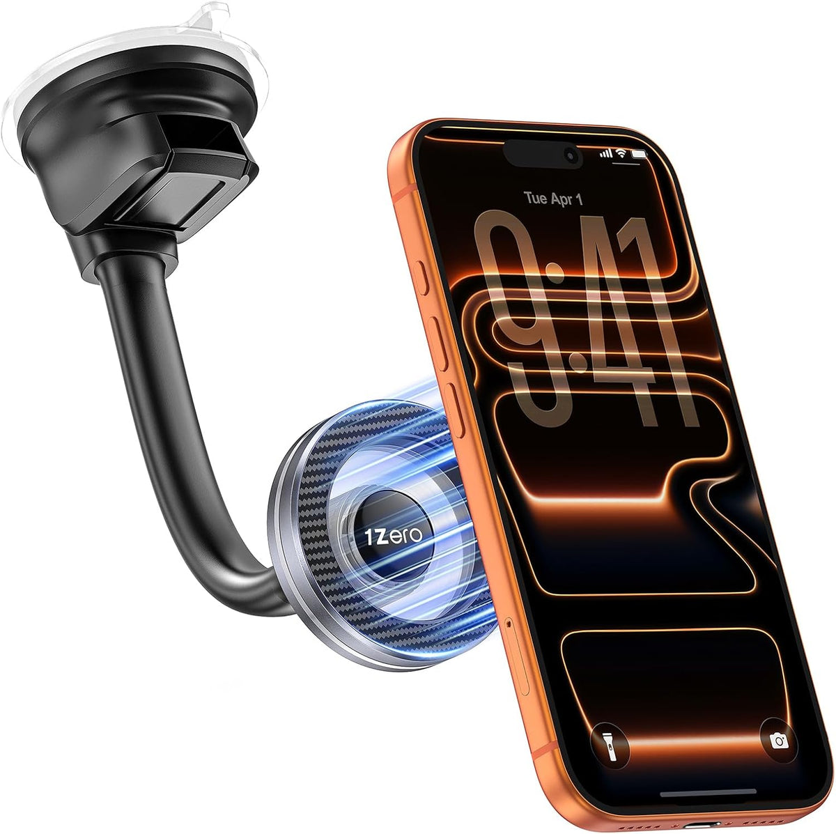 1Zero MagSafe Car Phone Mount with One-Button Suction Cup Lock