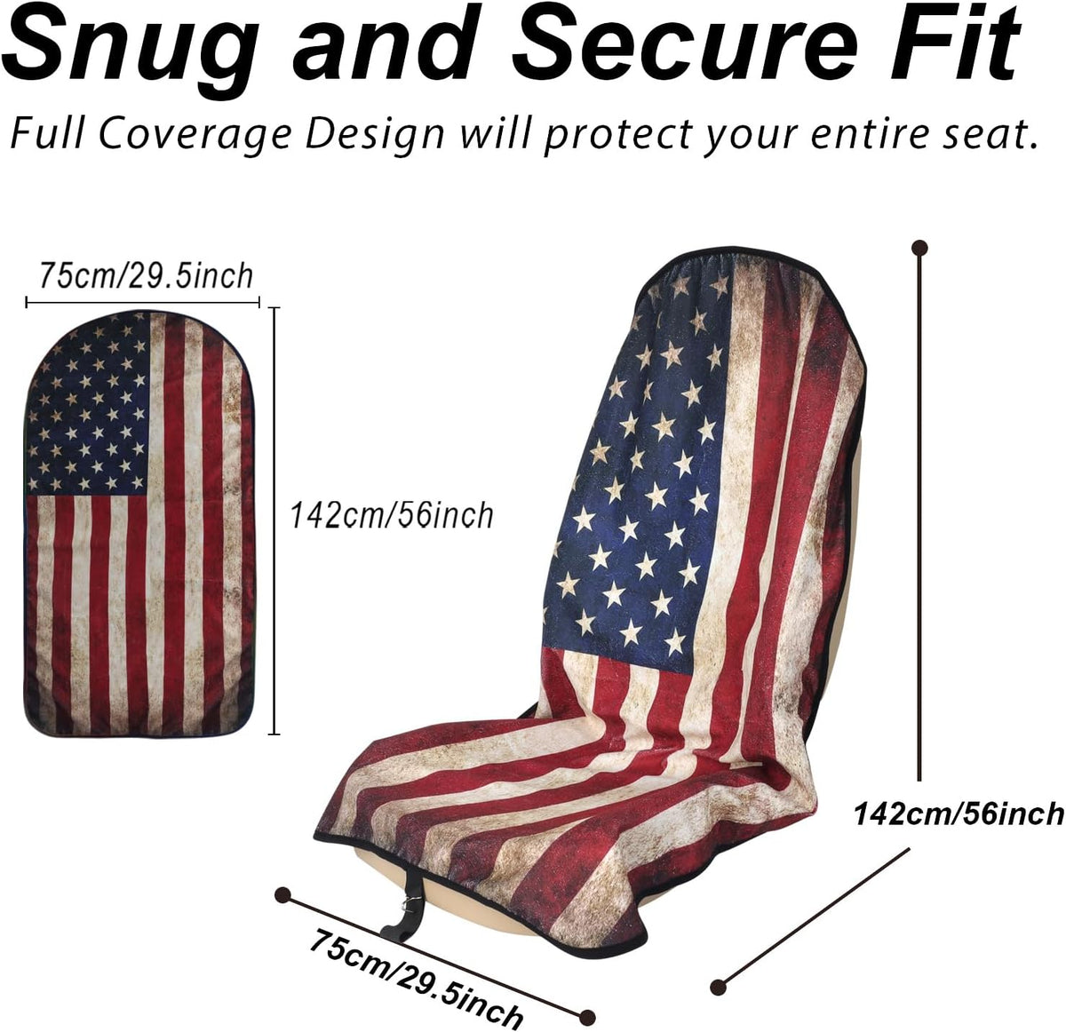 Sweat Towel Car Seat Cover Protector Front Seats for Gym Workout, Running, Swimming, Beach and Hiking, Waterproof Universal Seat Cover for Car, Trucks, Van & SUV (2, American Flag, Front)