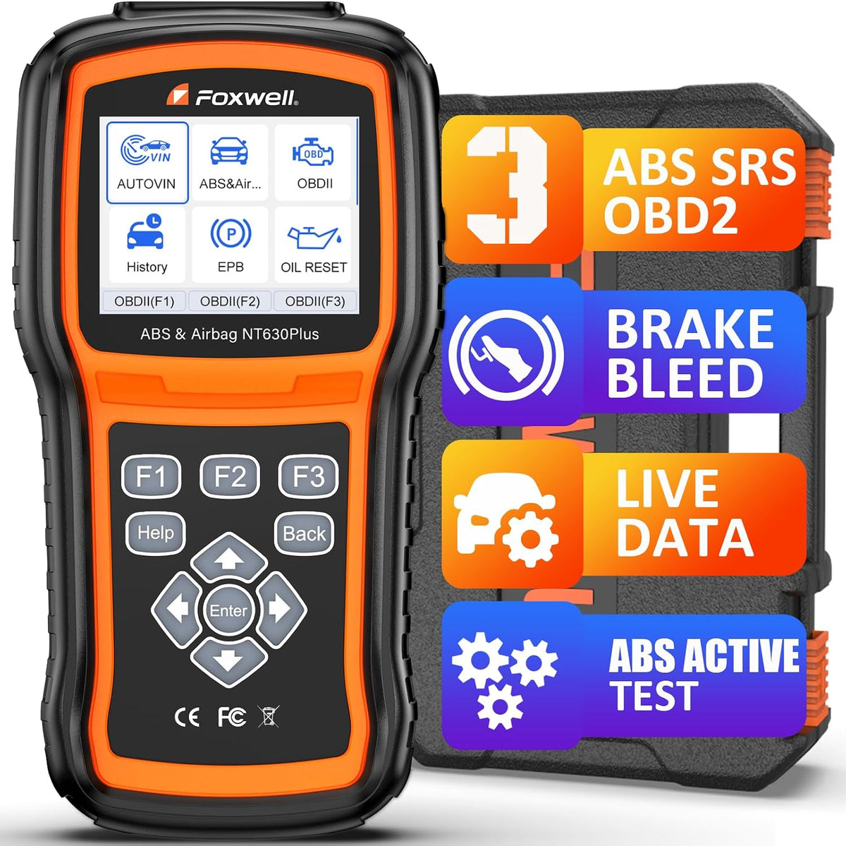 FOXWELL NT630 Plus OBD2 Scanner with ABS and SRS, ABS Auto Bleed, 4 Resets