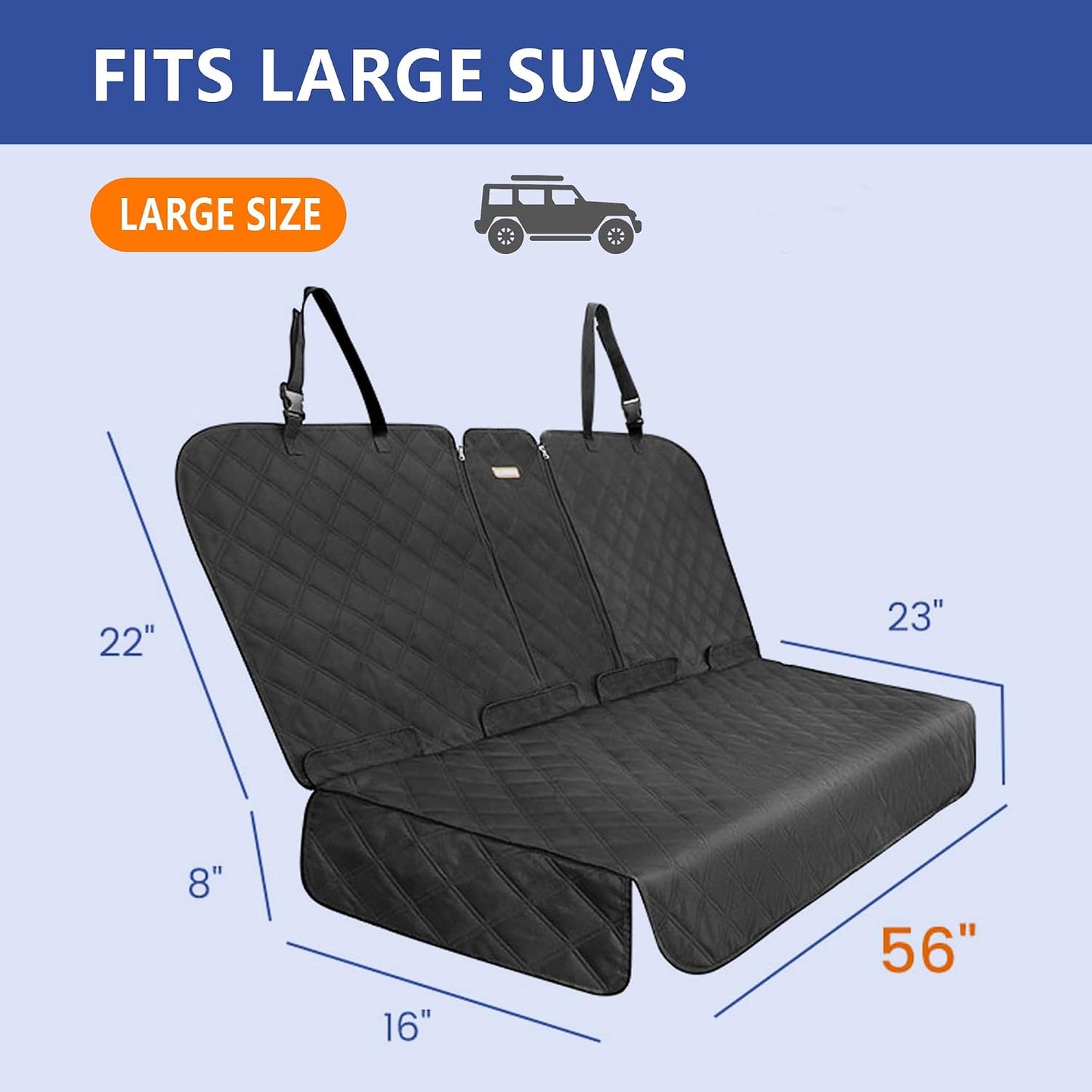 ALLANSING Back Seat Cover for Large SUVs Rear Split Bench - Heavy-Duty 900D Waterproof Non-Slip Car Seat Protector for Messy Kids & Drooling Dogs, Easy Clean(Black)