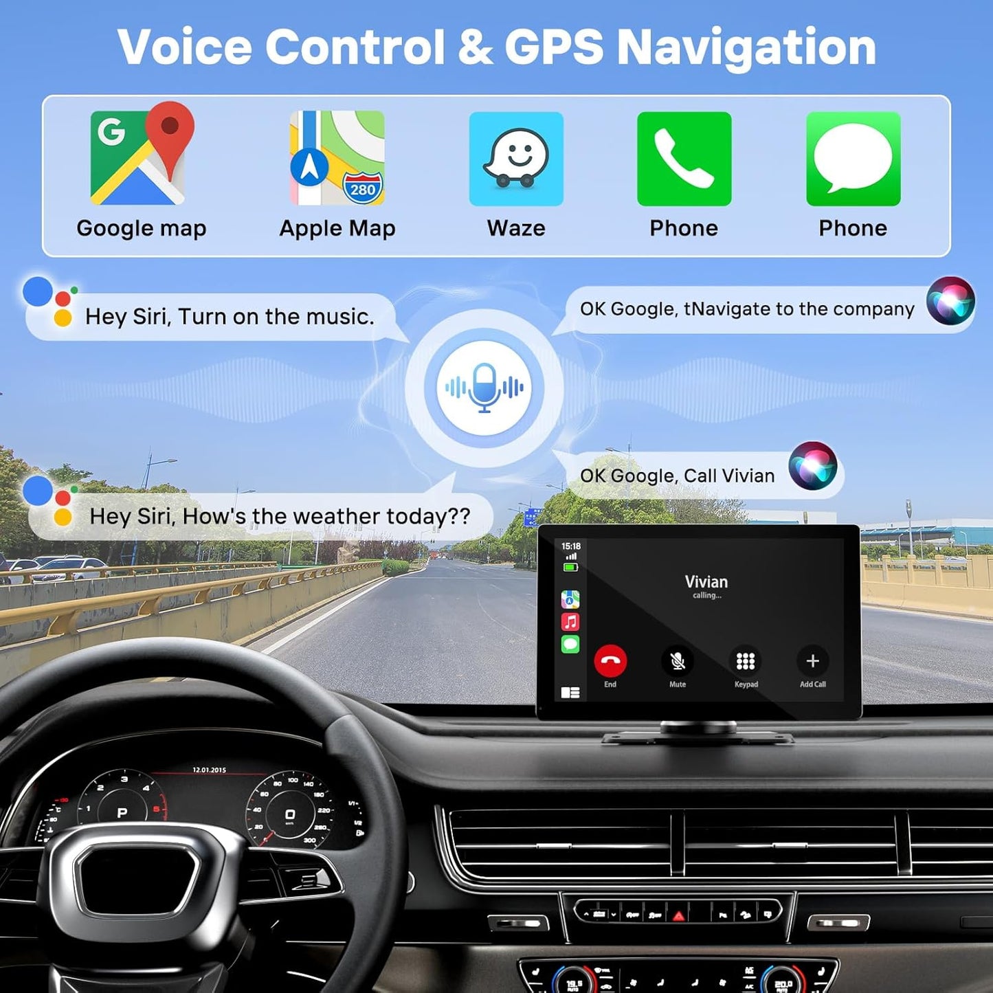 9" Wireless Apple Carplay Screen for Car, Portable Touchscreen Apple Carplay & Android Auto with OTA Update, Backup Camera,FM, Voice Control/GPS Navigation/Mirror Link/BT
